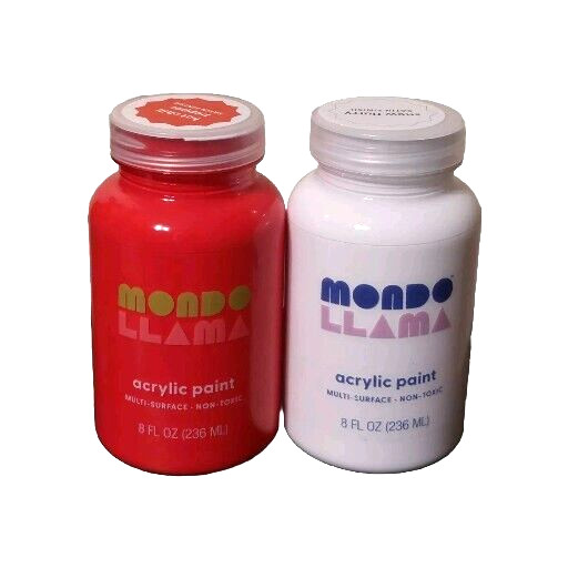Mondo Llama Acrylic Paint Satin Finish Red Chili Pepper & White Snow Flurry 8 oz