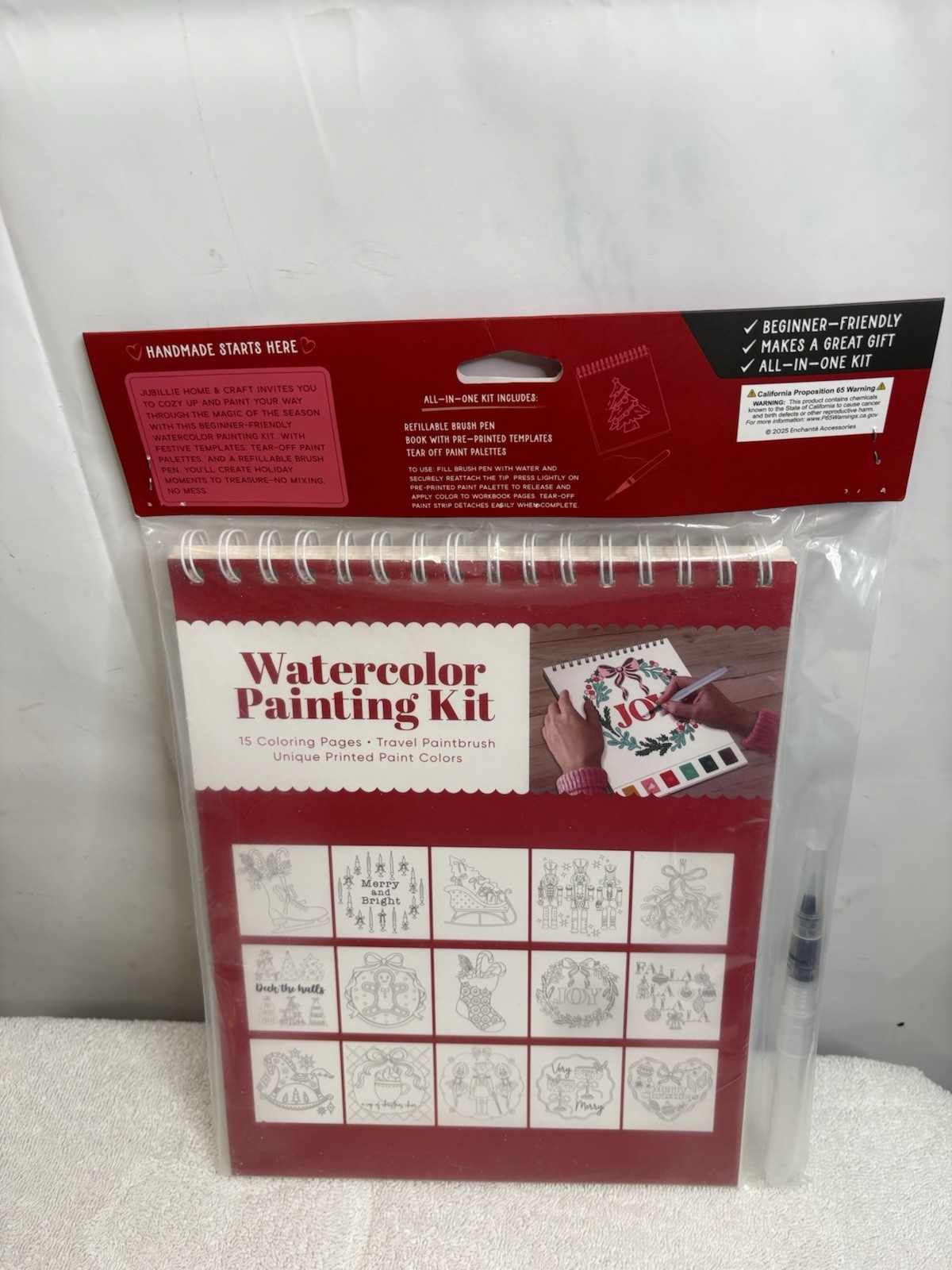 Jubillie Home & Craft Watercolor Painting Kit 15 Coloring Pages Paintbrush/Palet
