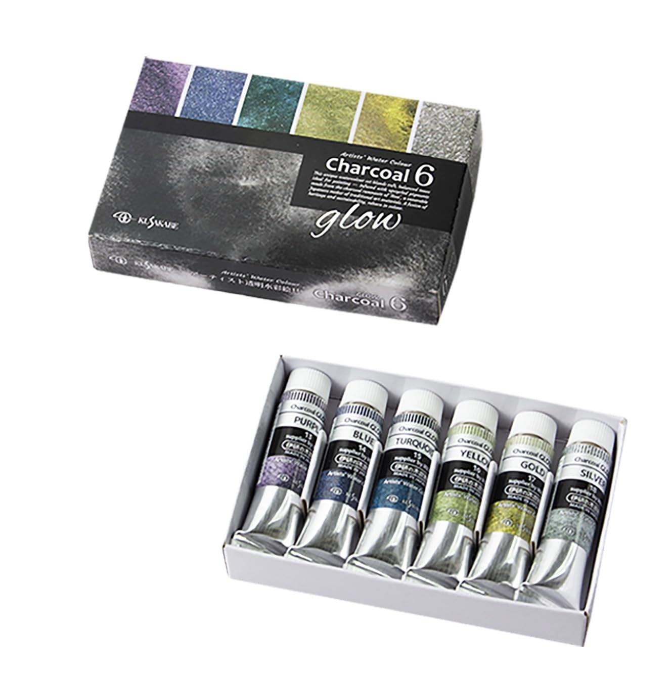 Kusakabe Artist Watercolor Charcoal Glow Set 6 Granulating Colors 10ml #198