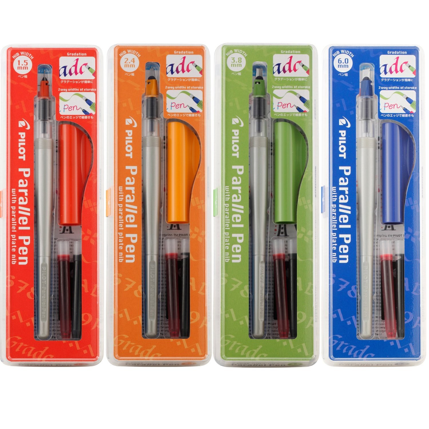 Pilot Parallel Calligraphy Pen Assorted Set – 1.5, 2.4, 3.8, 6.0 mm – Pack of 4