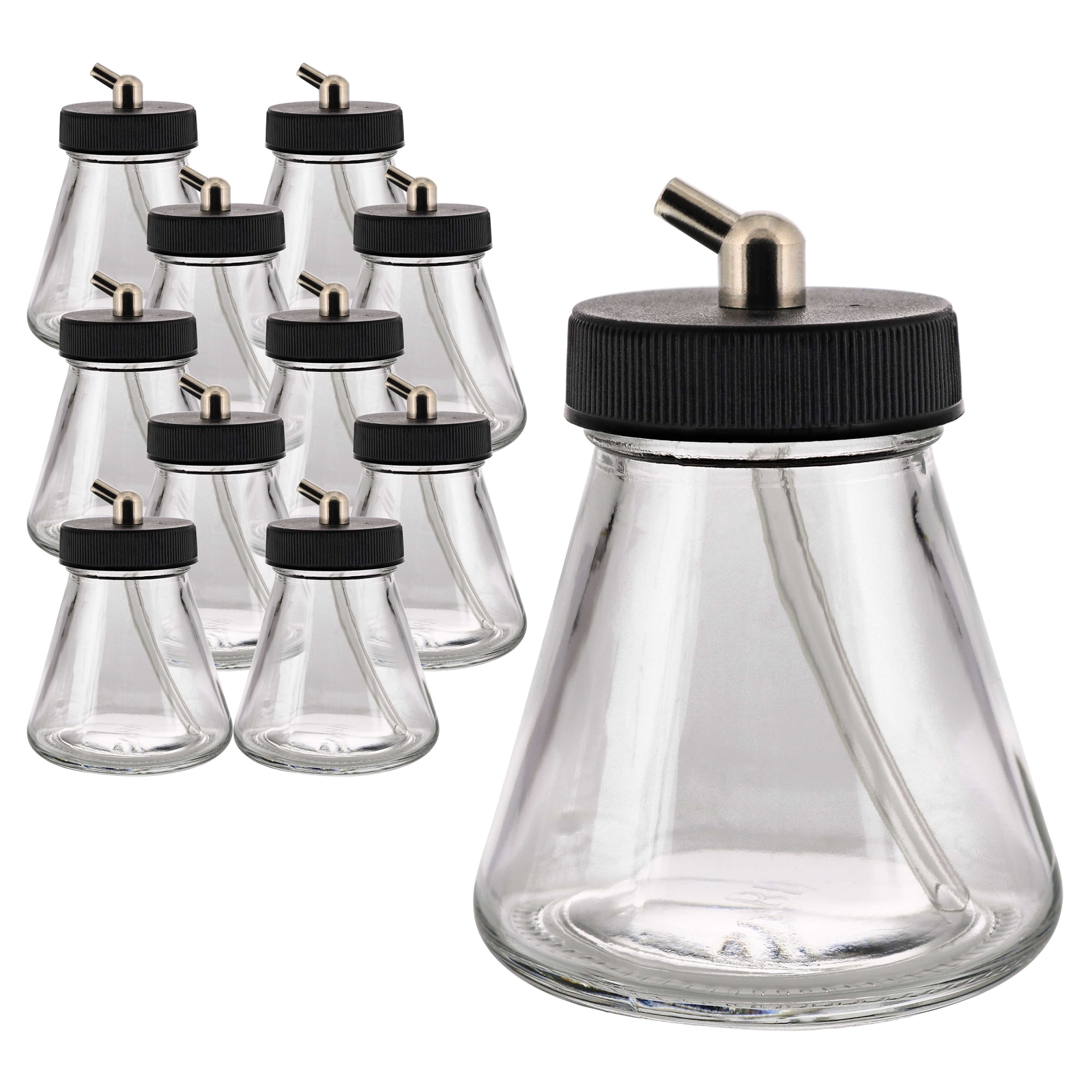 10 Airbrush 2.7oz Glass Jar Bottles 60° Angle Adaptor Lid Assembly Single-Action