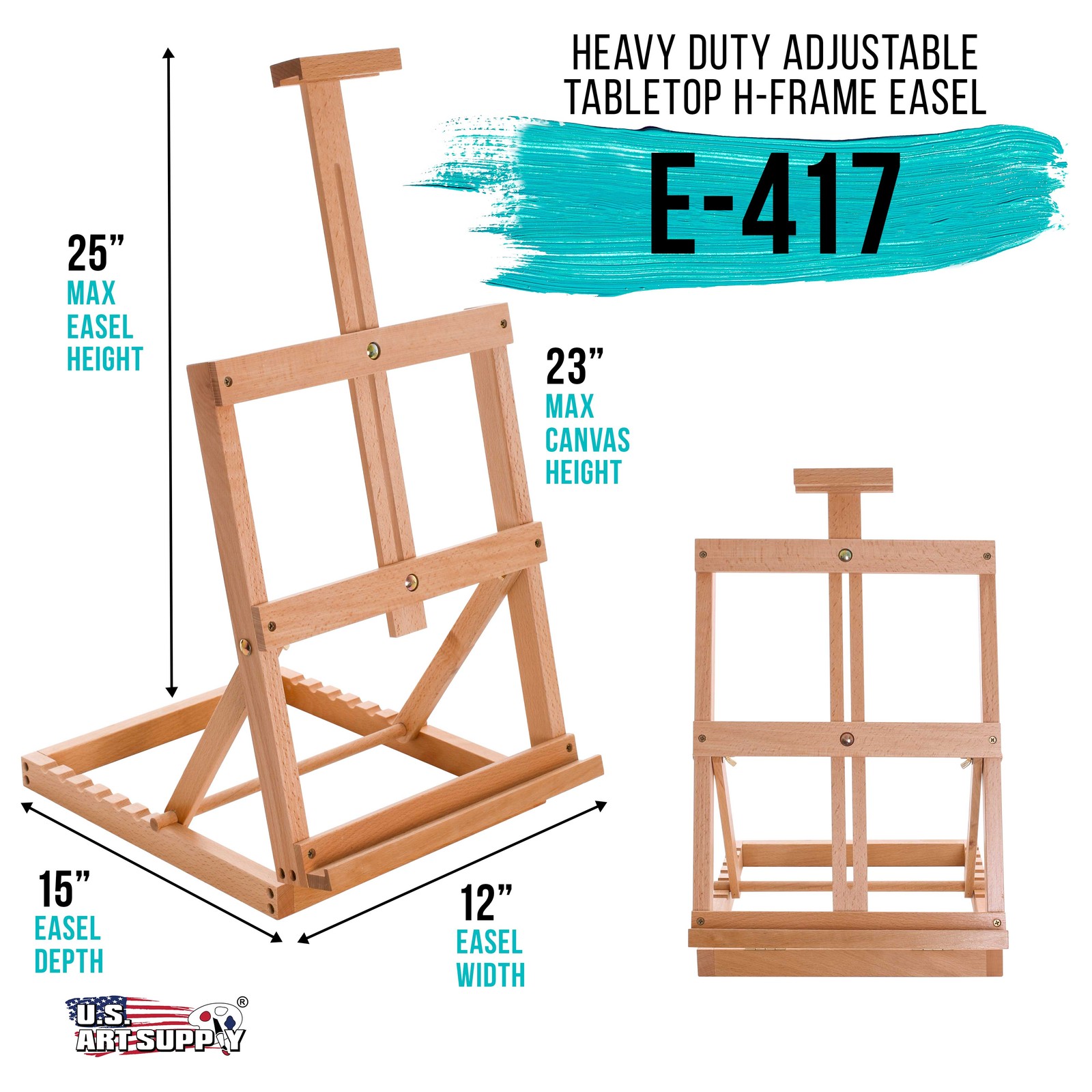 U.S. Art Supply Venice Heavy Duty Tabletop Wooden H-Frame Studio Easel – Artists