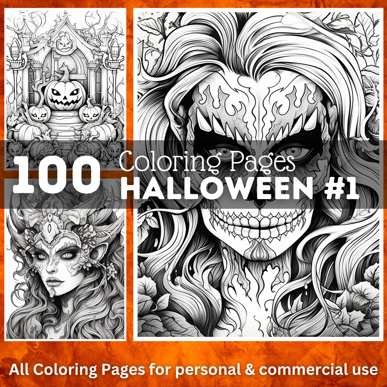 100 Halloween #1 Coloring Pages to Print °Digital° & POD Permission (No. 270)