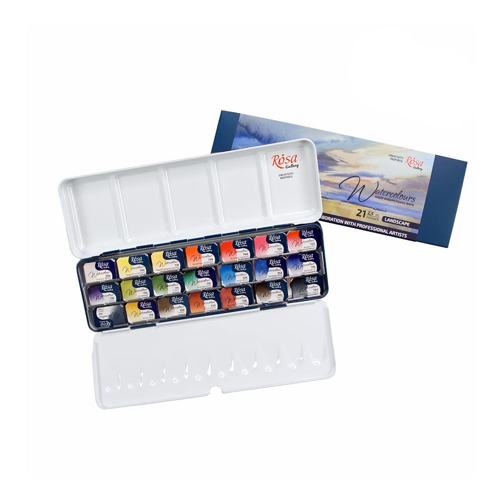Landscape Professional Watercolor Paint Set 21 PCS 2.5ml Portable Metal Case