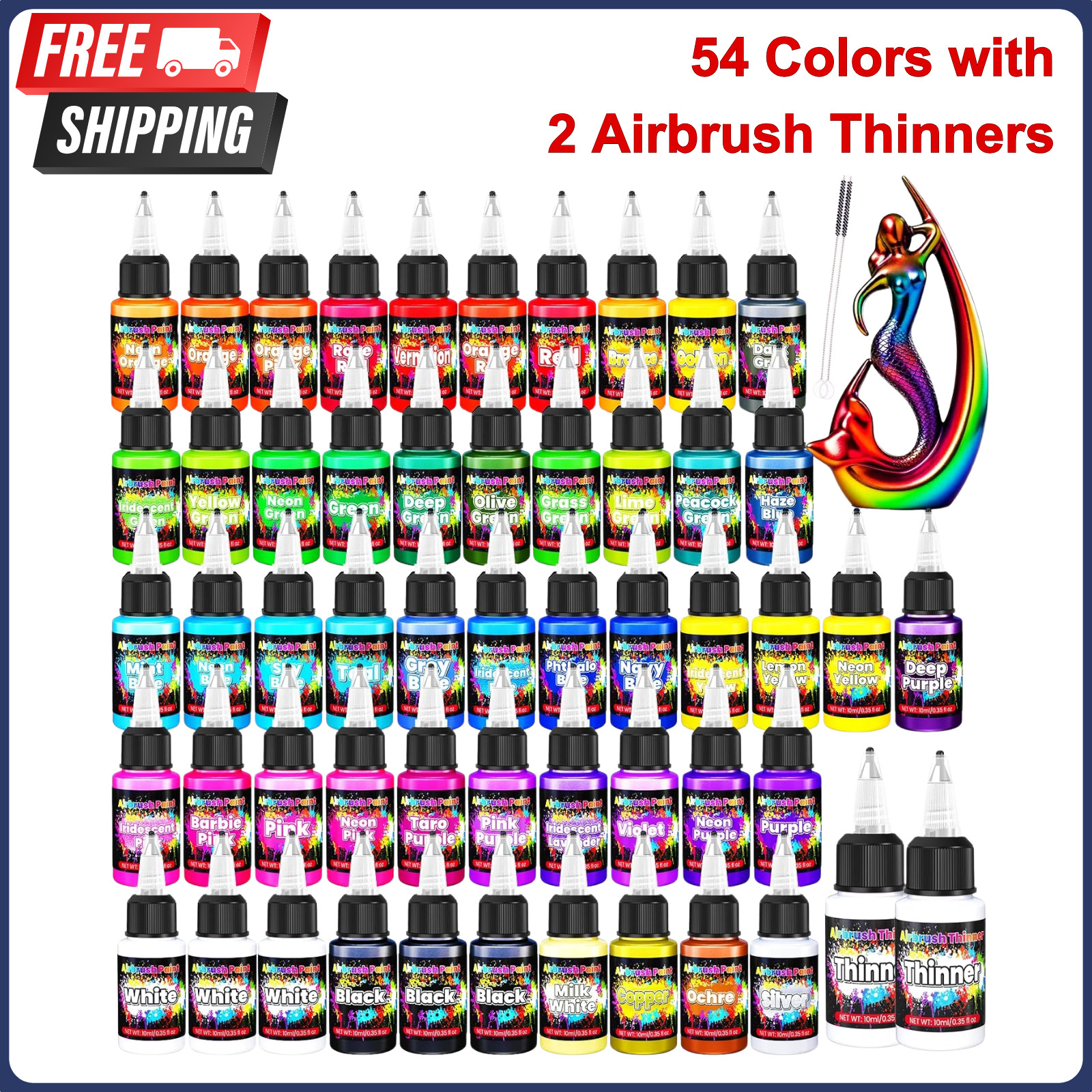Airbrush Paint – 54 Colors with 2 Airbrush Thinners,Ready to Spray Air Brush Set