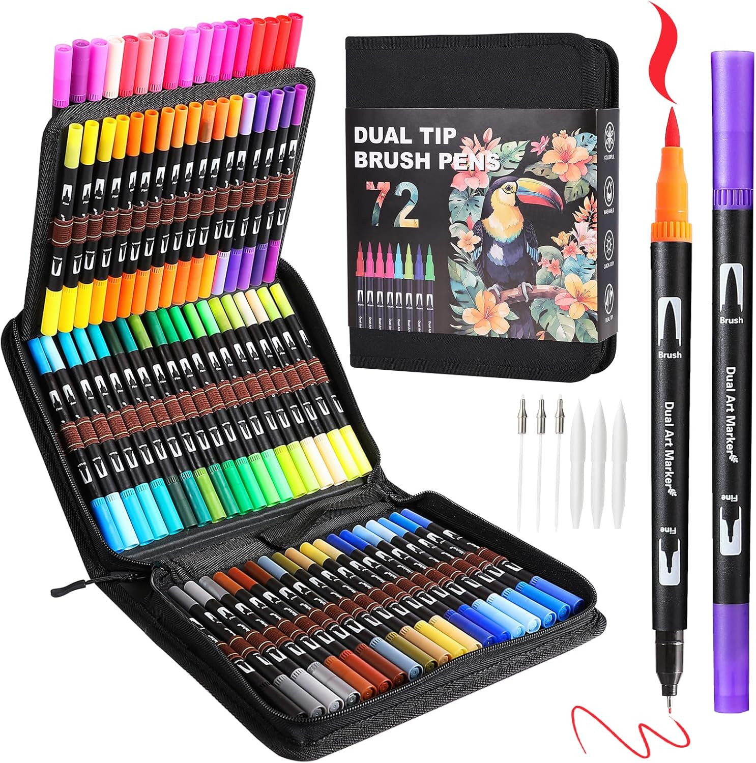 Art Markers Pens Dual Tip Coloring Markers Set with Brush & Fine Nib for Adult C
