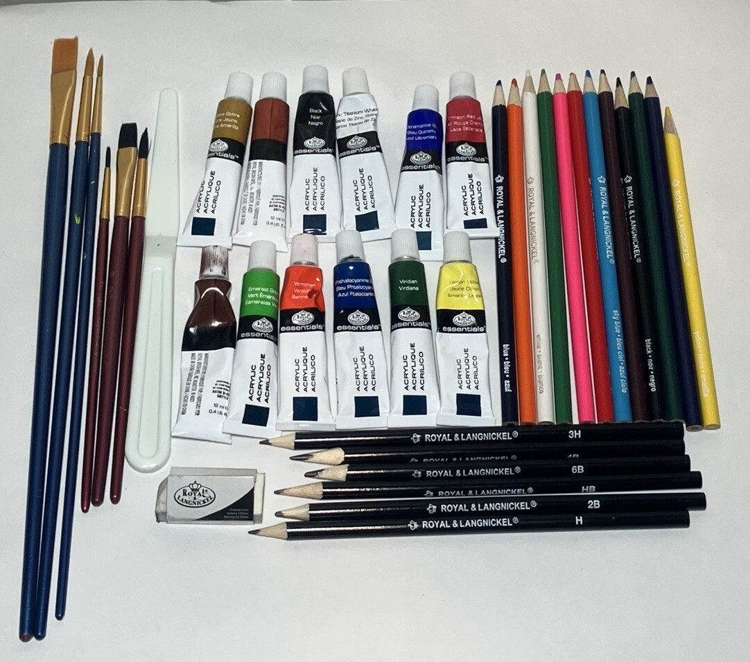 Assorted 38 Pcs Paint, Brushes, Colored & Sketching Pencils Royal & Langnickel