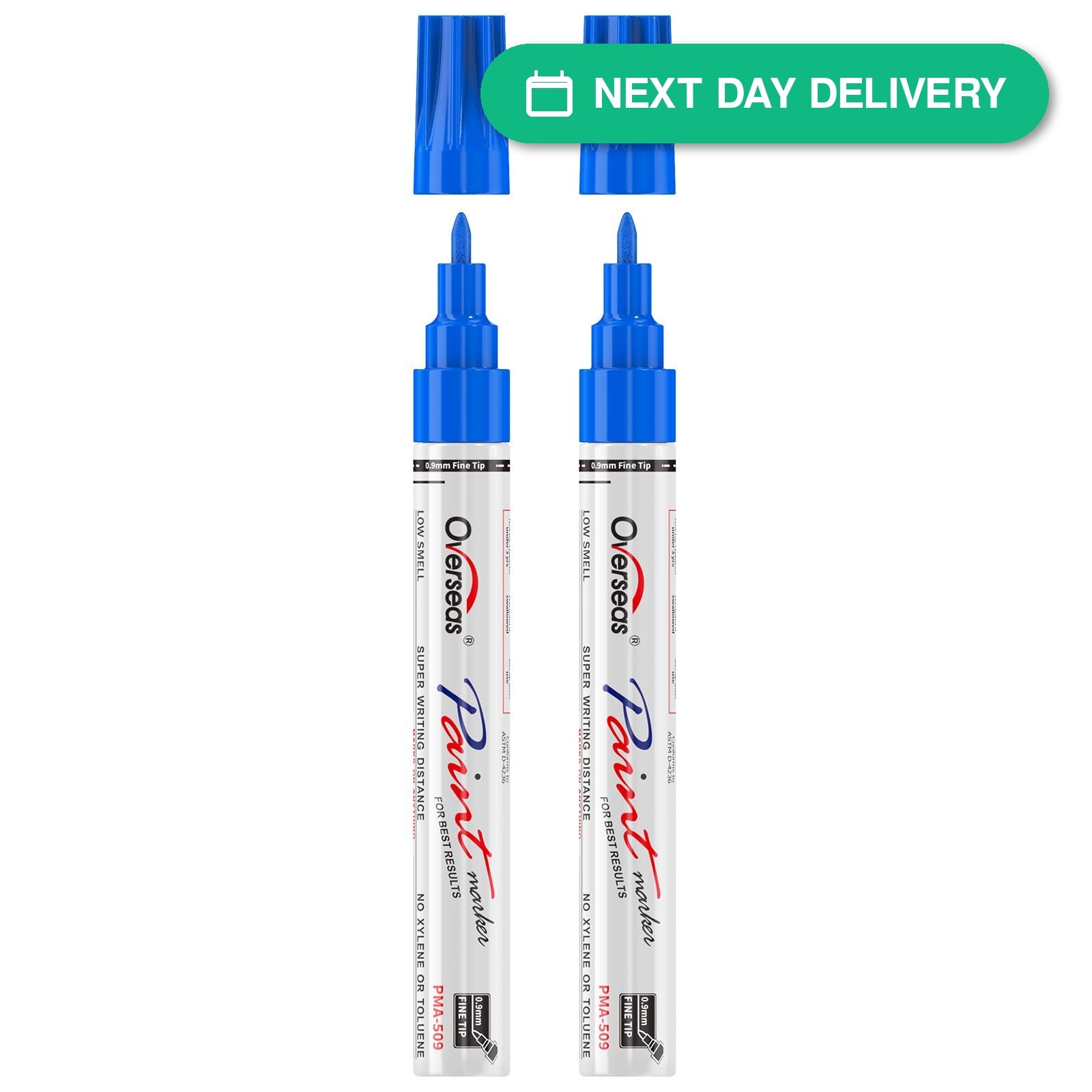 Overseas 2pk Blue Fine Tip Paint Markers 0.9mm Permanent Oil-Based Ink