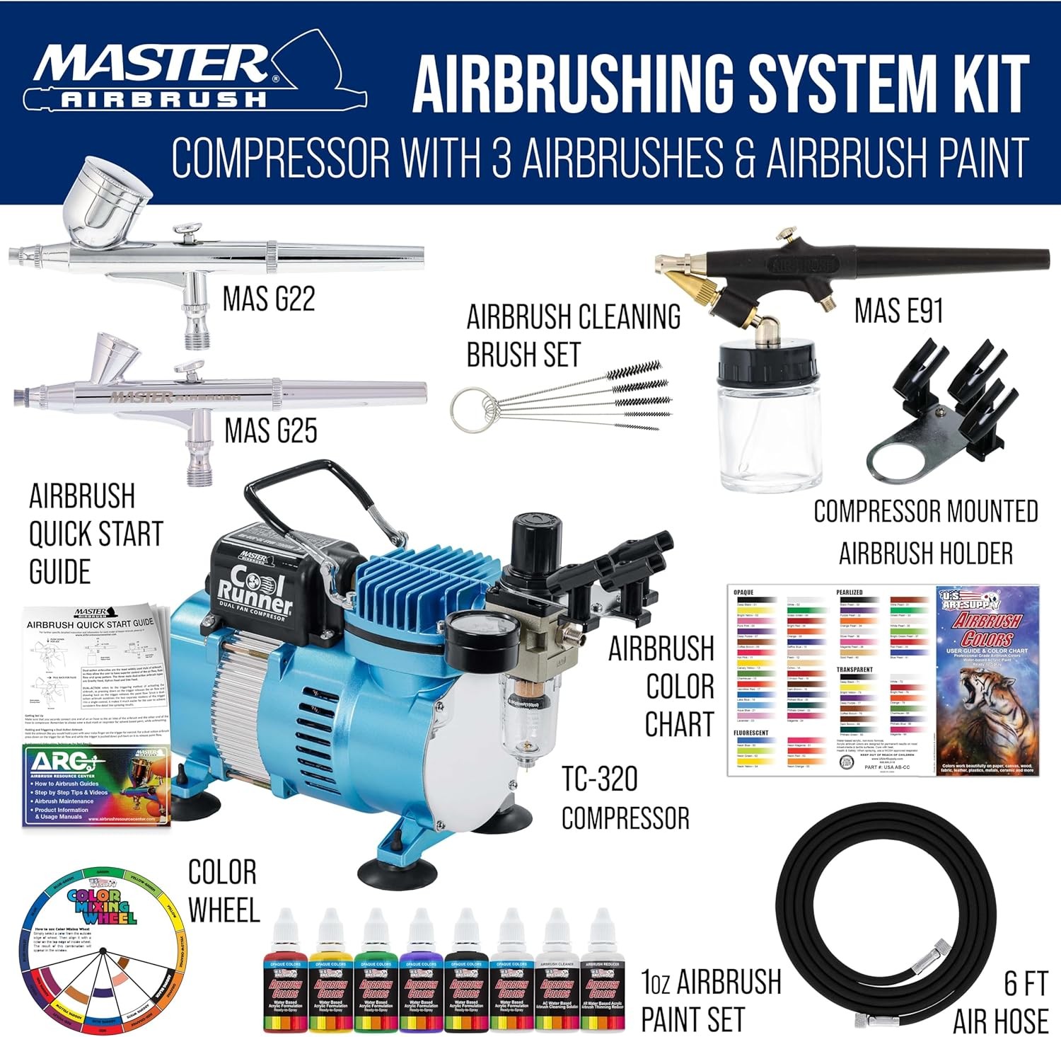 Cool Runner II Air Brush Kit with Air Compressor Dual Fan, 3 Airbrushes