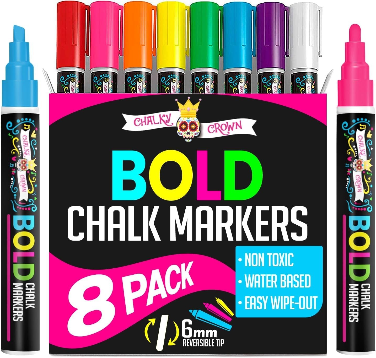 Window Chalk Markers for Cars Glass Washable, 8 Colors Liquid Chalk Marker Pens