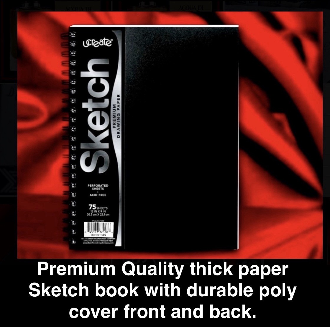 SKETCH Book 12”x 9” Premium Thick Drawing Paper Wire Bound 75 Perforated Sheets
