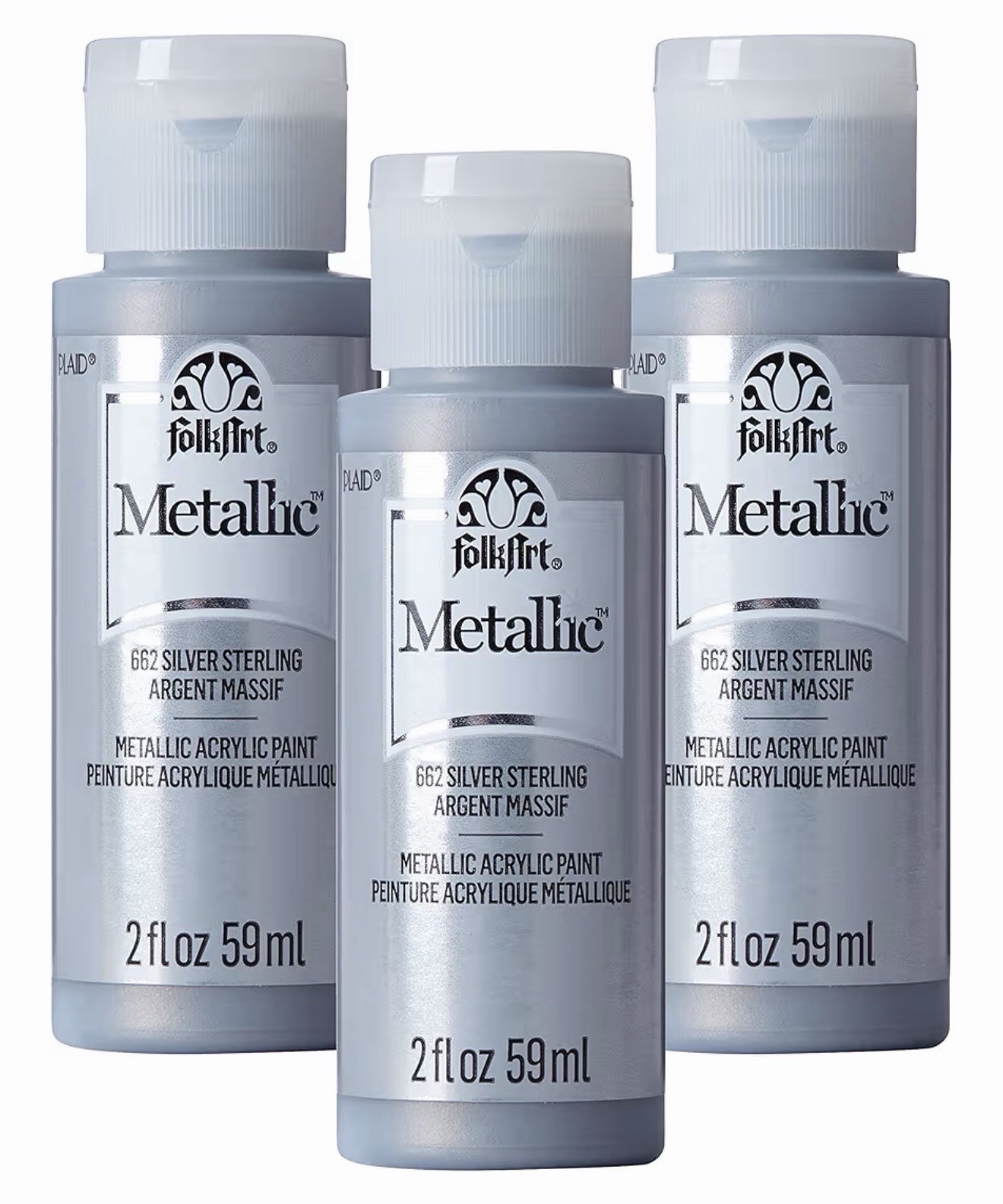 Folkart Metallic Acrylic Paint, Silver Sterling Pack of 3, 2oz, 662 US SELLER