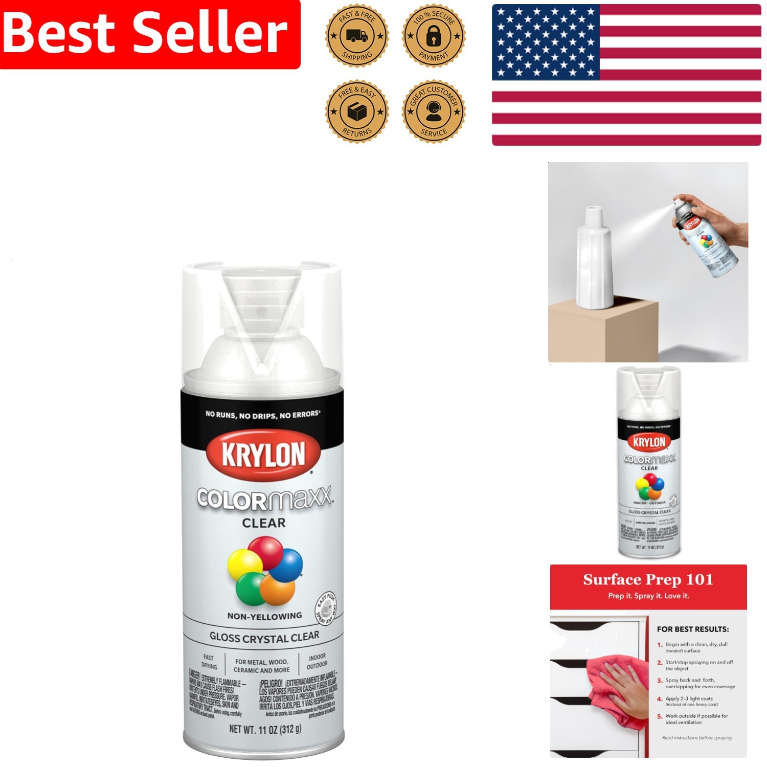 COLORmaxx Gloss Crystal Clear Acrylic Spray Paint Indoor Outdoor 11oz