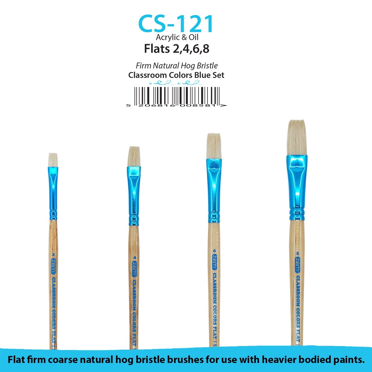 ZEM Classroom Colors Natural Hog Bristle Firm Artist Brush Sets 6 Types