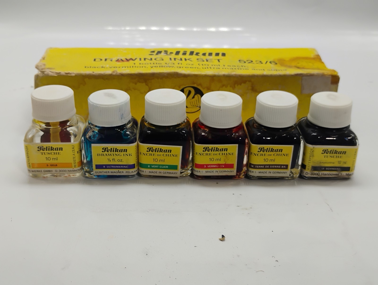 Vintage Pelikan Drawing Ink Set 523/6 – 6 Colors – No. 9063 Made in Germany