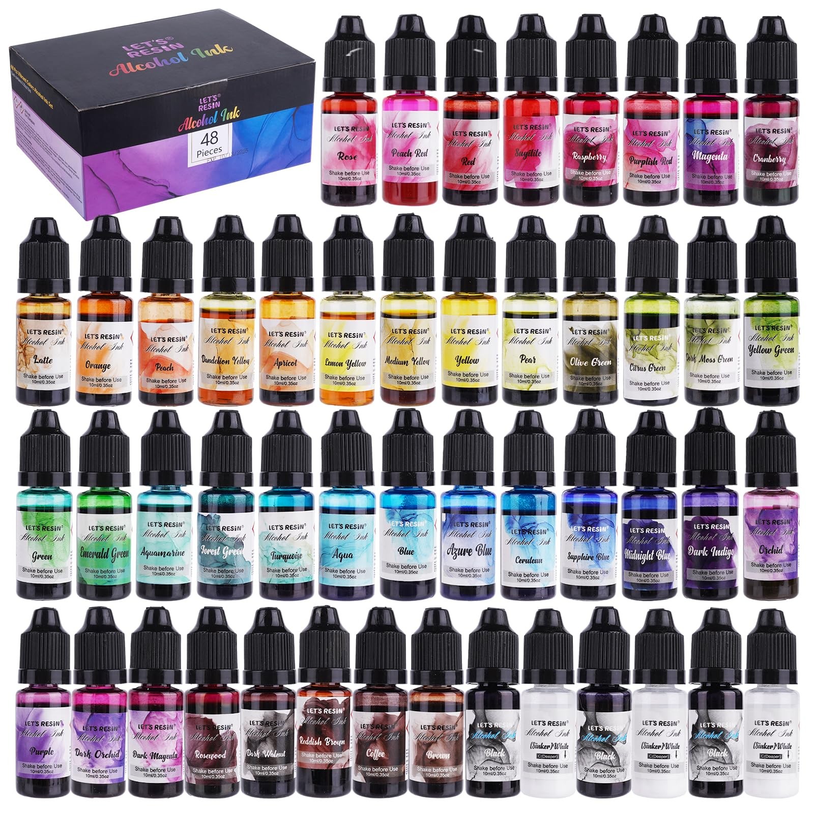 LETS RESIN 48pcs Concentrated Alcohol Ink Set, Vibrant Colors Alcohol-Based