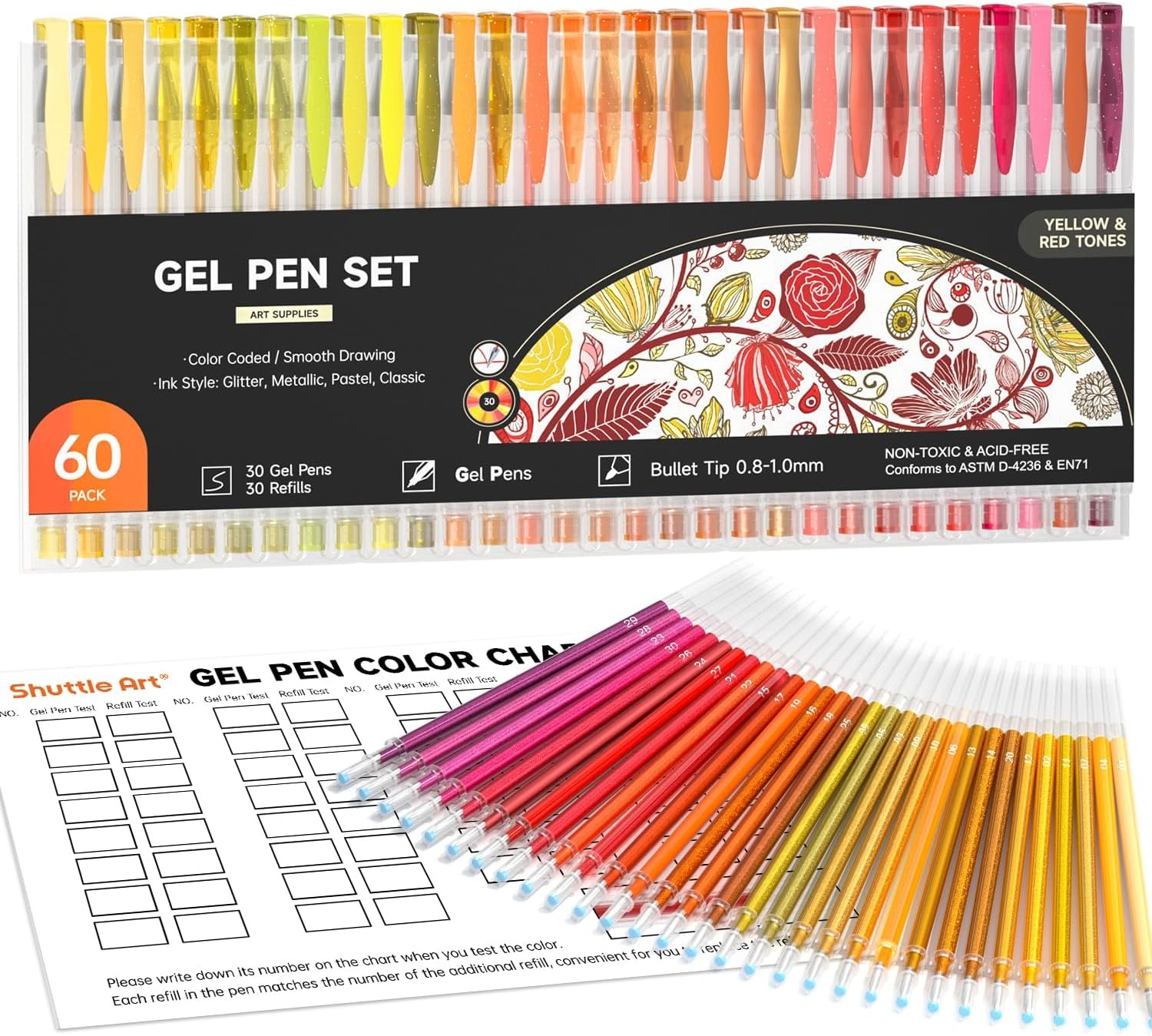 60 Pack Red Yellow Tone Gel Pens 30 Red Orange Yellow Gel Pens with 30 Refill…
