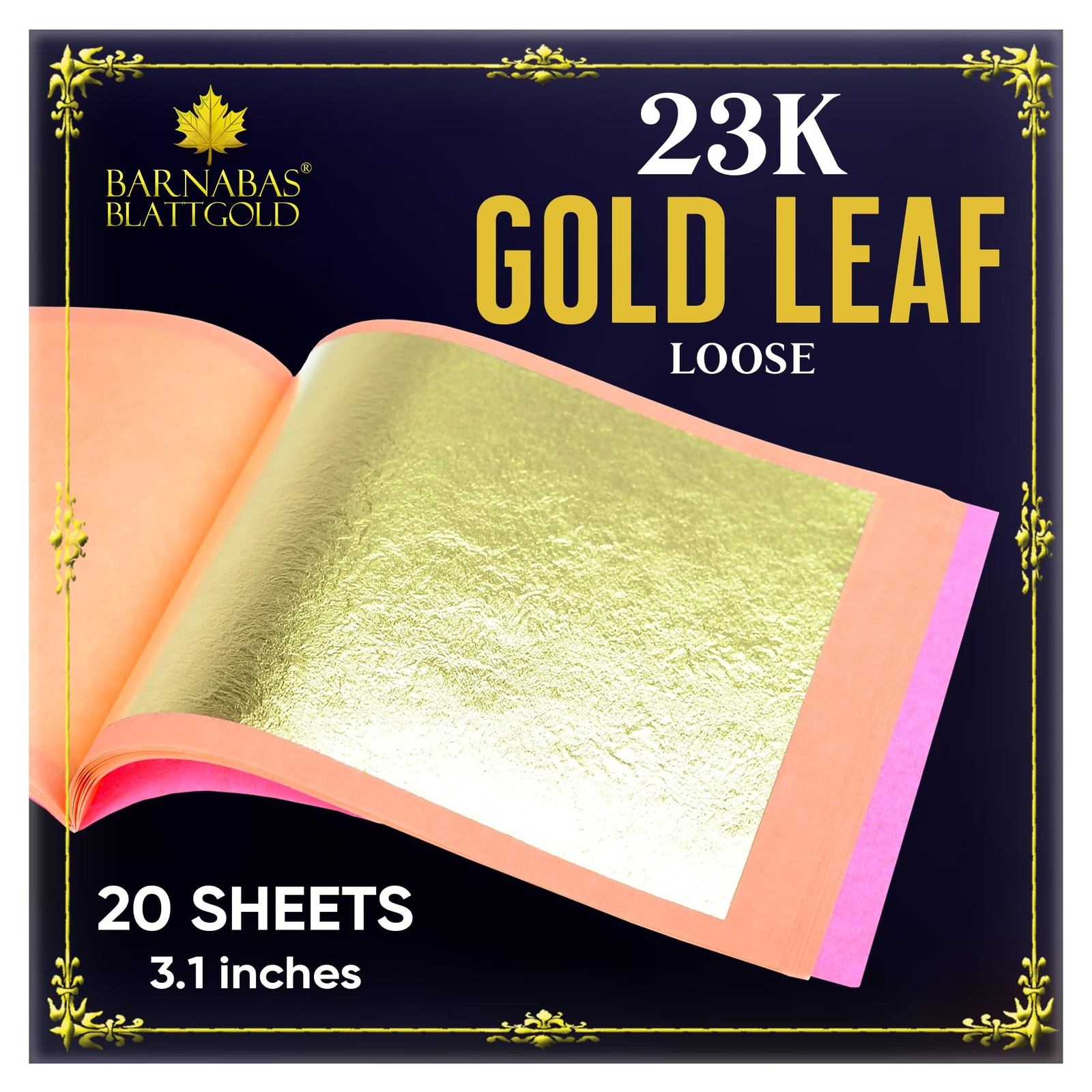 Gold Leaf 23K Real 20 Sheets 3.1 Inch Loose Barnabas Blattgold inches Painting