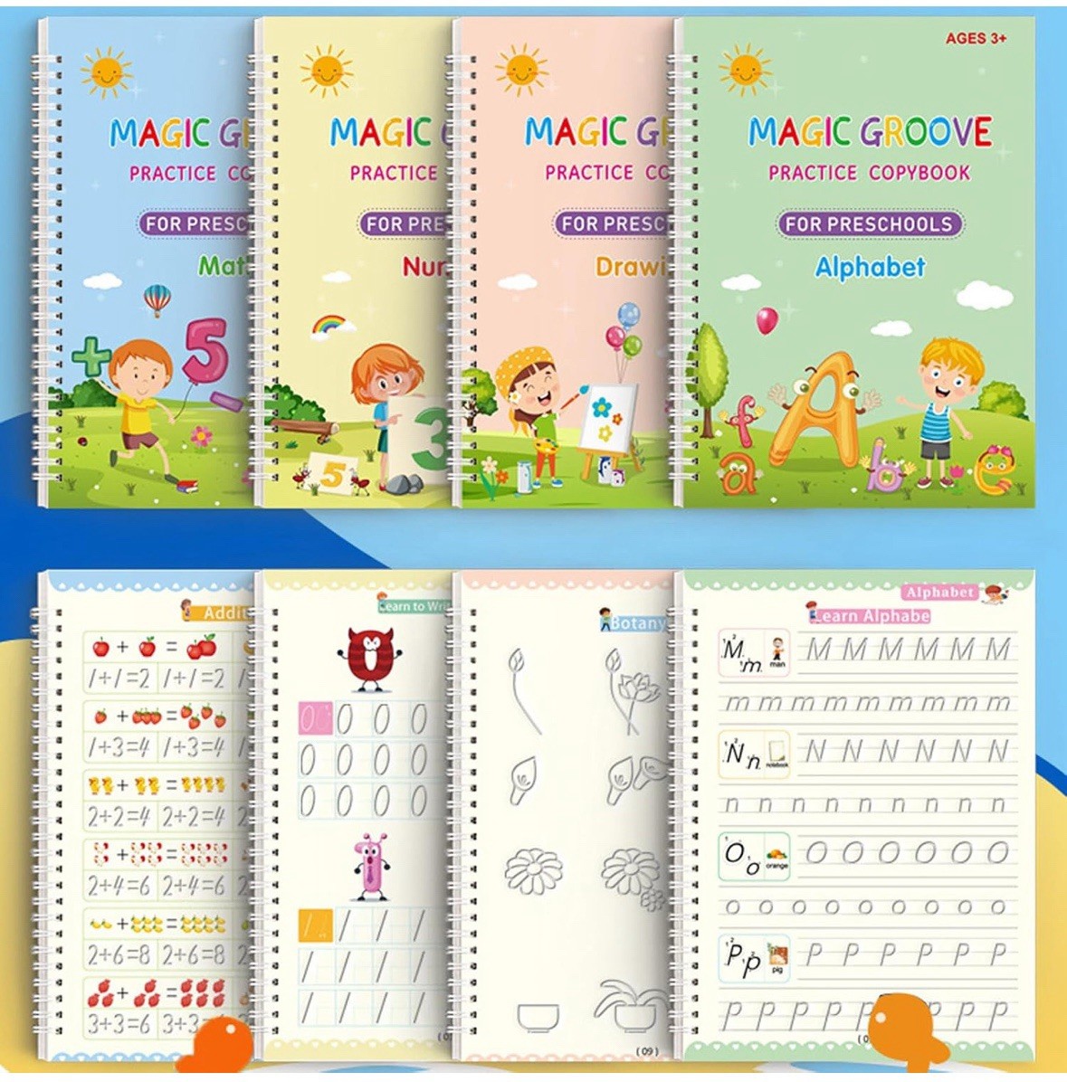 16pcs Magic Practice Copybook Groove Reusable English Writing Book For Children