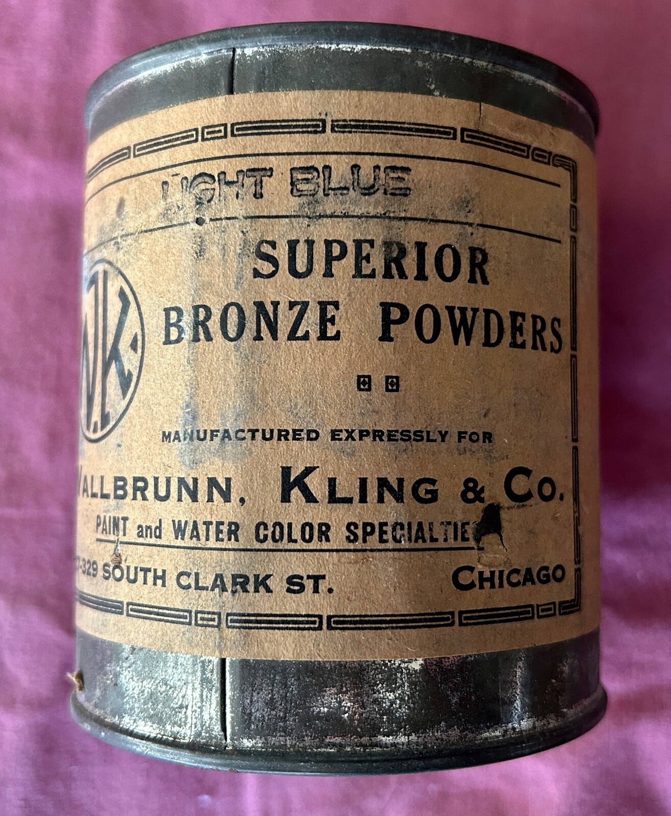 RARE ANTIQUE 1930s UNUSED 1 lb CAN W.K. & Co METAL LEAFING GILDING POWDER BLUE
