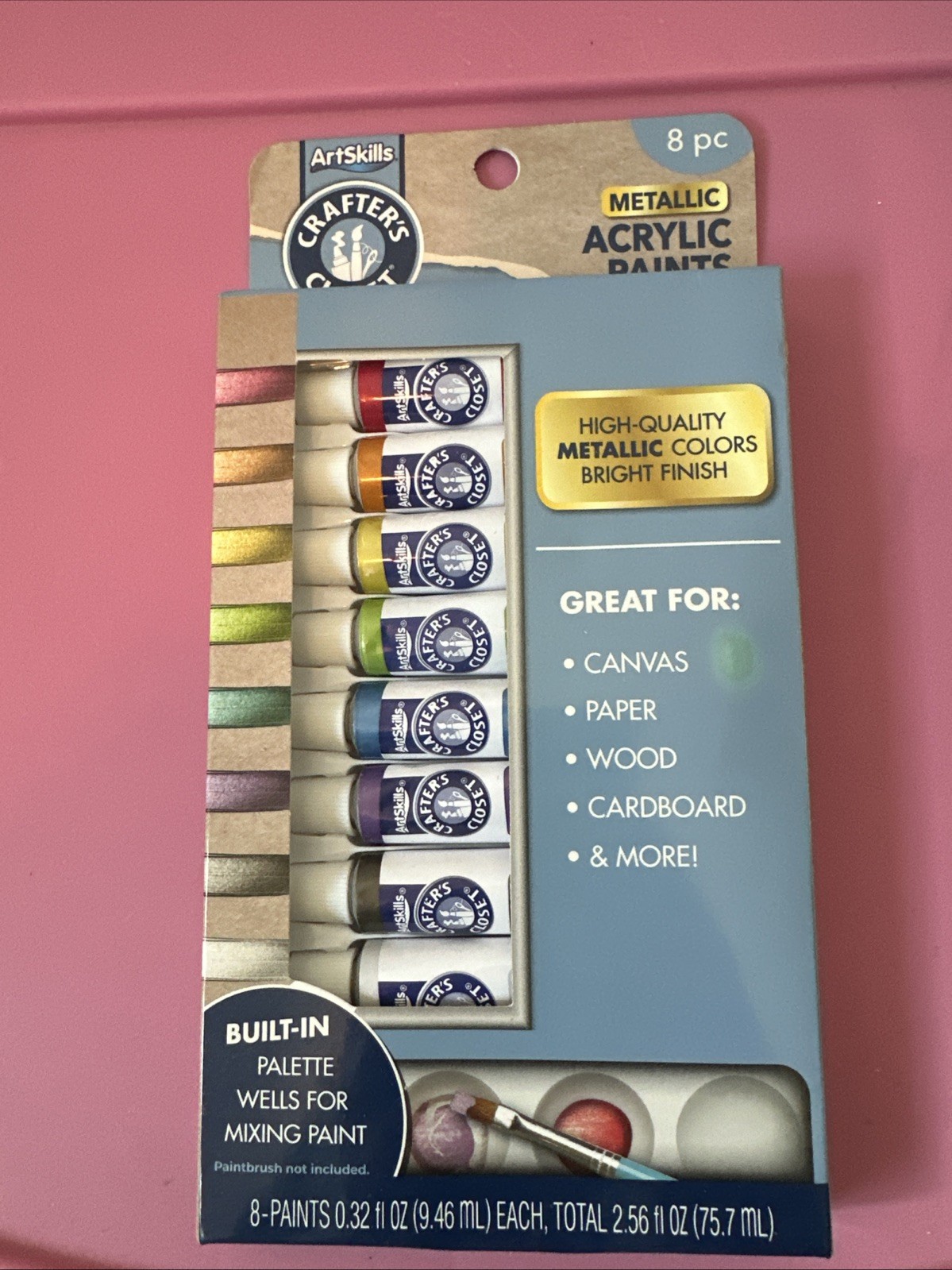 Artskills Crafters Closet Metallic Acrylic Paints 8- 0.32fl oz Tubes New In Pkg