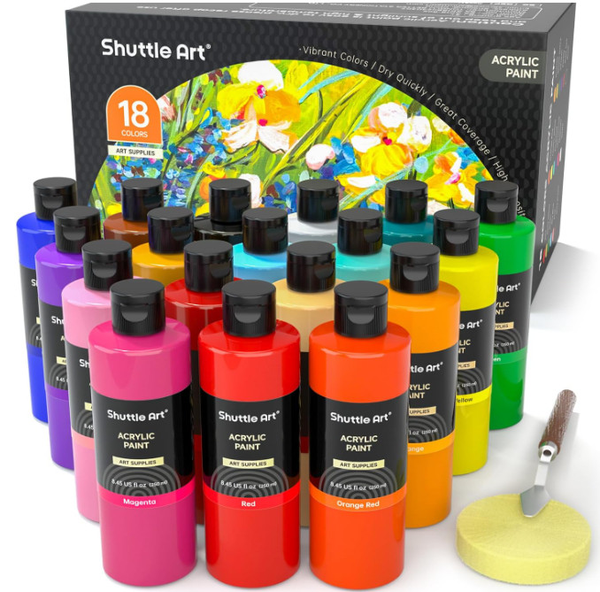Set pintura acrílica 18 botellas 250 ml, pigmentos intensos para arte y manualid