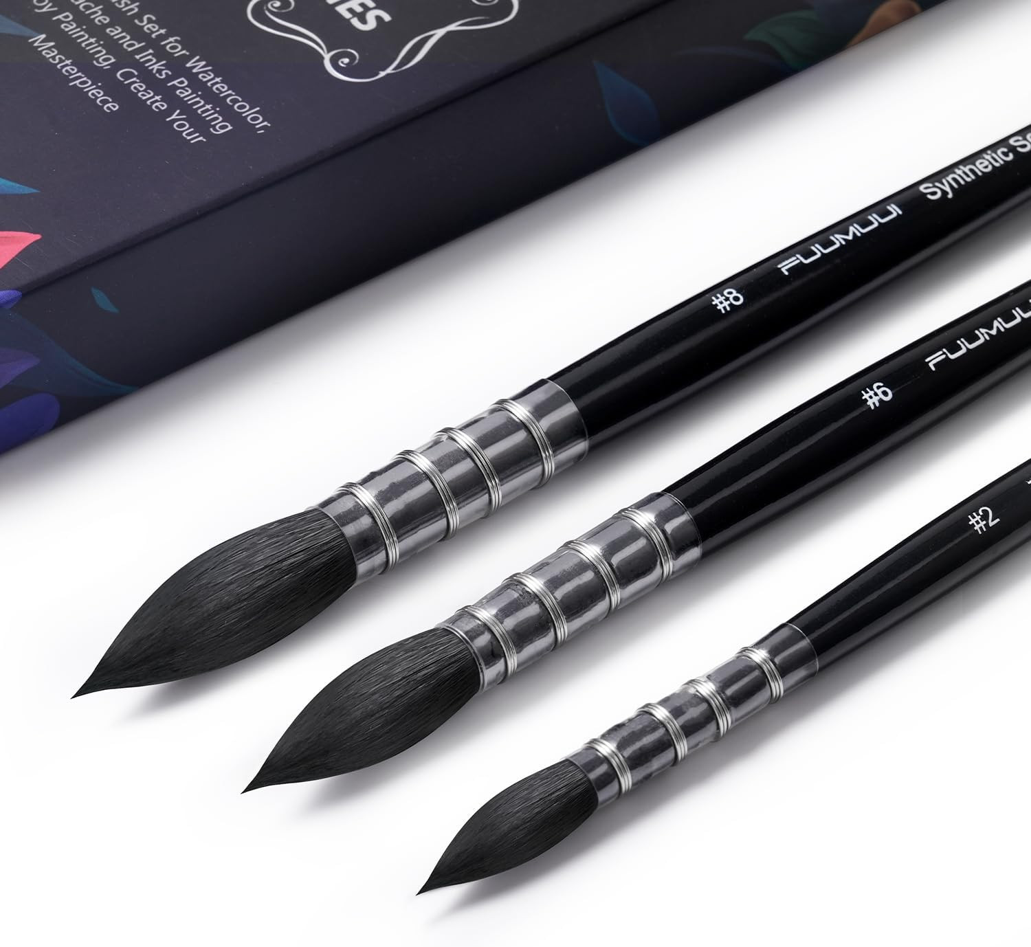Watercolor Brushes Set, 3Pcs Fuumuui Round Quill Mop Fine Tips Watercolor Paint