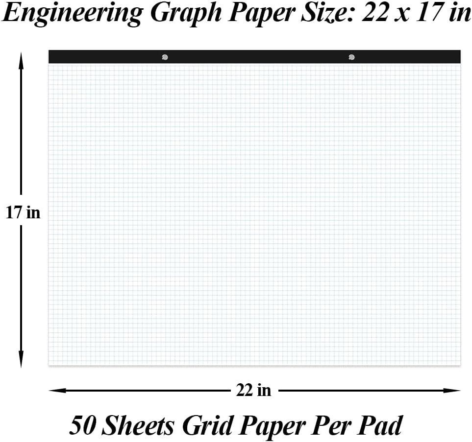 Large Engineering Graph Paper – 22″ X 17″ Grid Paper, 50 Sheets/100 Pages, 4″X4″