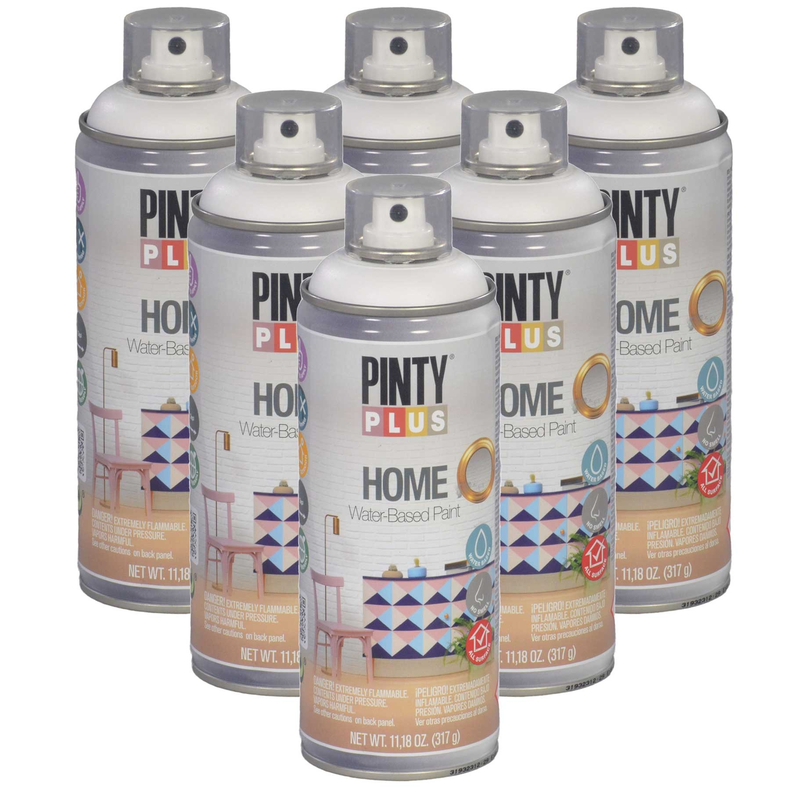Pintyplus Home Spray Paint, Case of 6 Cans – Assorted Colors