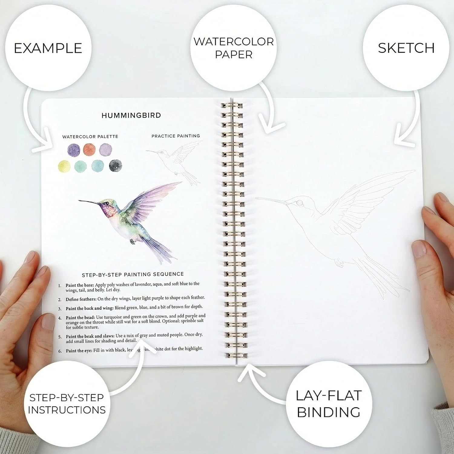 Beginner Watercolor Painting Book 12 Designs Guided Art Activity Workbook