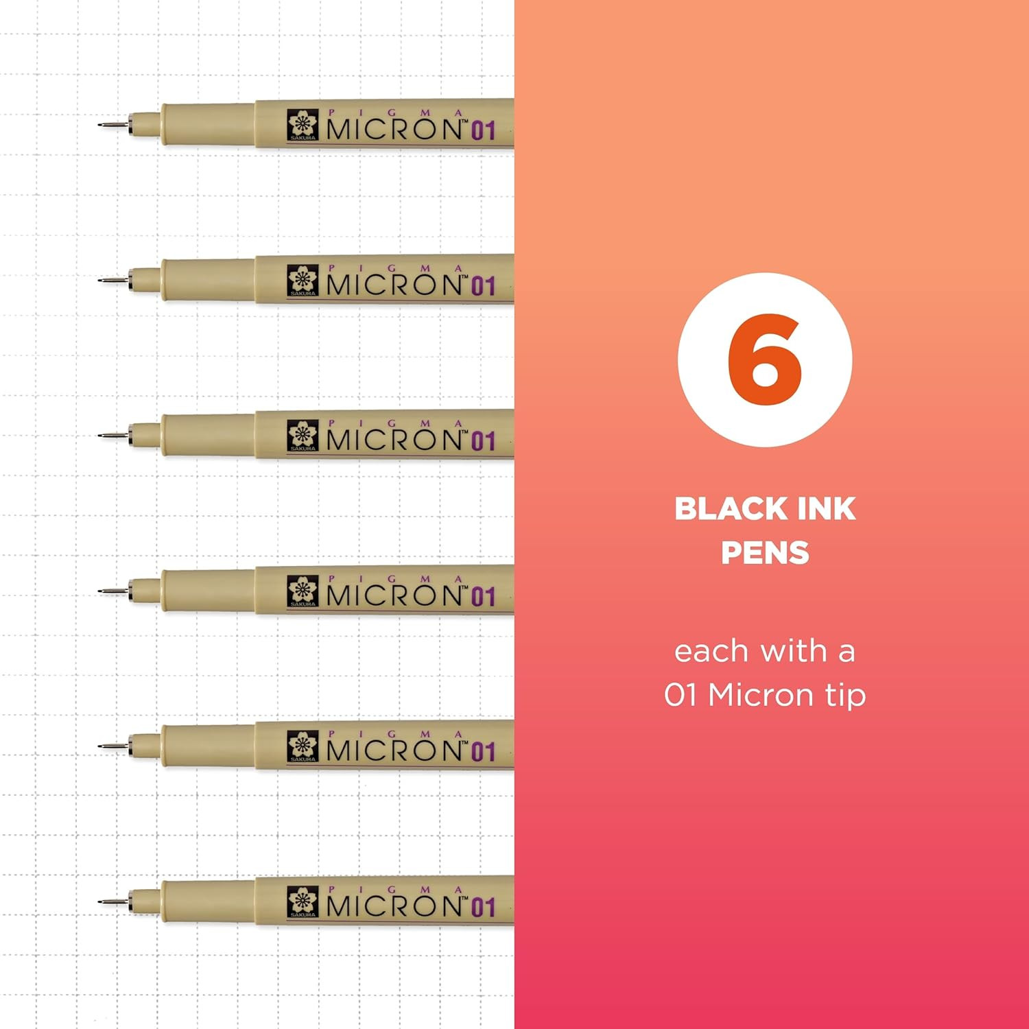 01 Tip Fineliner Pens Archival Black Ink 6 Pack 50035