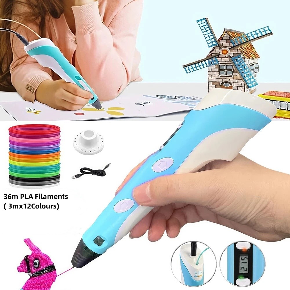 3D Printing Pen 12 Colors 120FT Filaments DIY Crafting Doodle Drawing Kids Toys