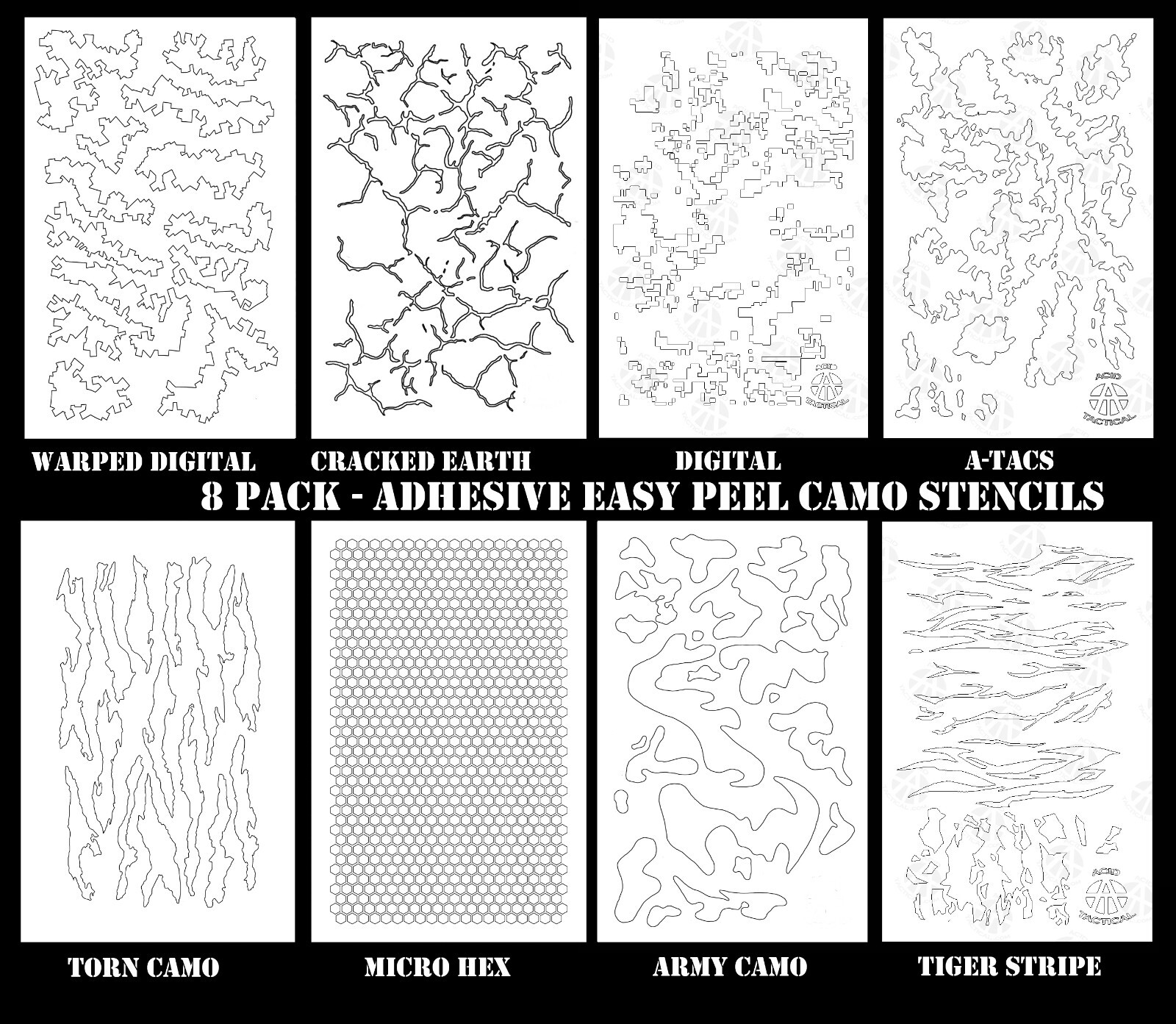 8PACK Camouflage Easy Peel Airbrush Camo Gun R C RC Body Mask Painting Stencils