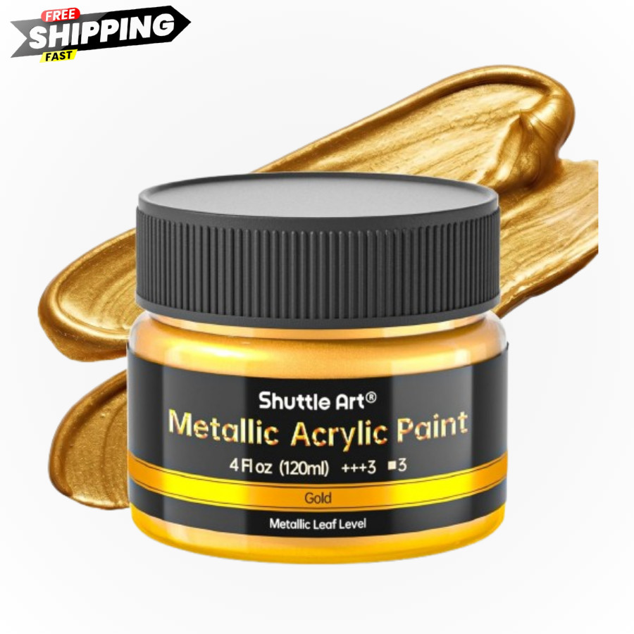 Shuttle Art Metallic Gold Acrylic Paint 4oz 120ml Non Toxic Craft Wood Metal DIY
