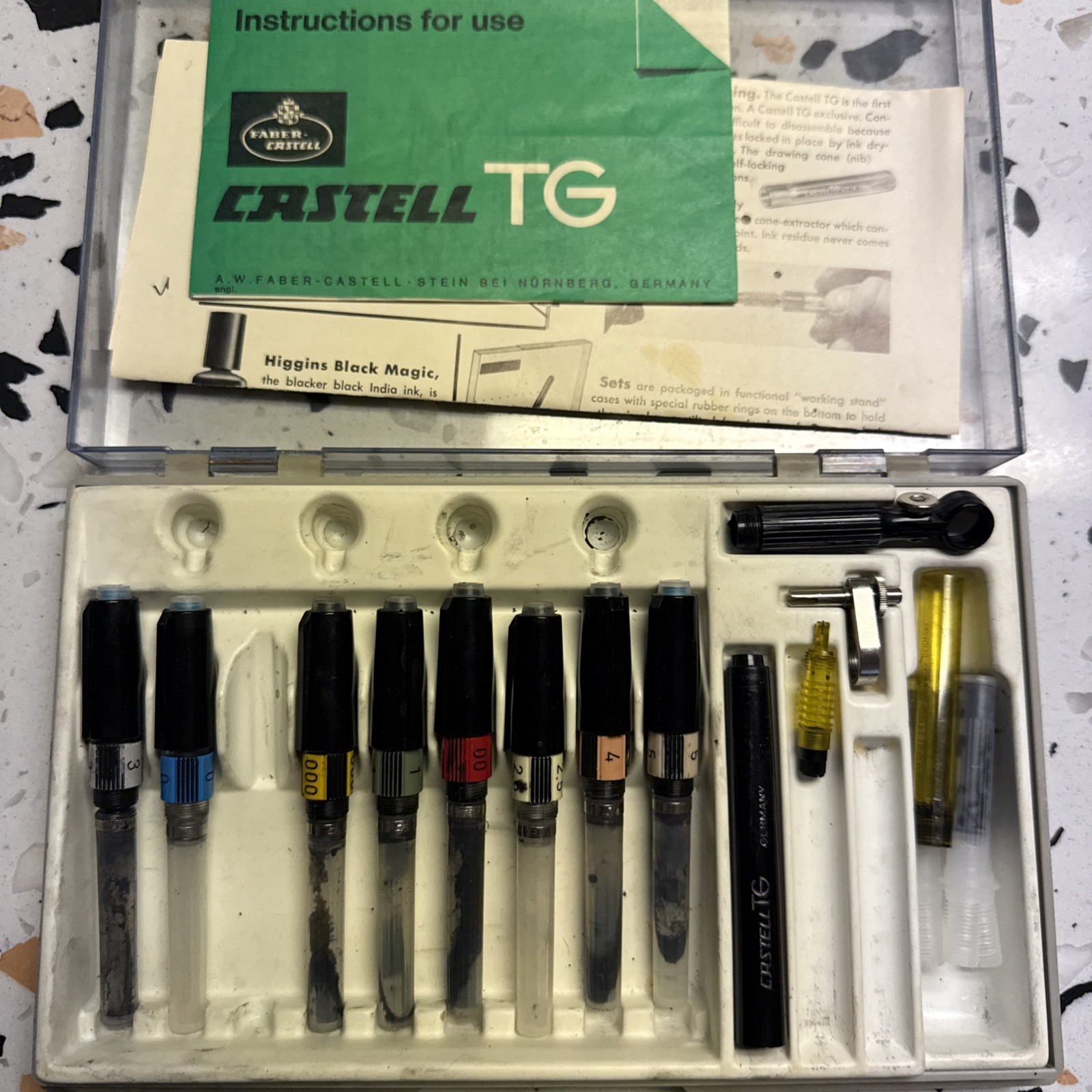 Faber-Castell Castell TG Technical Pen Set 8 Nibs Case Germany AS-IS Untested