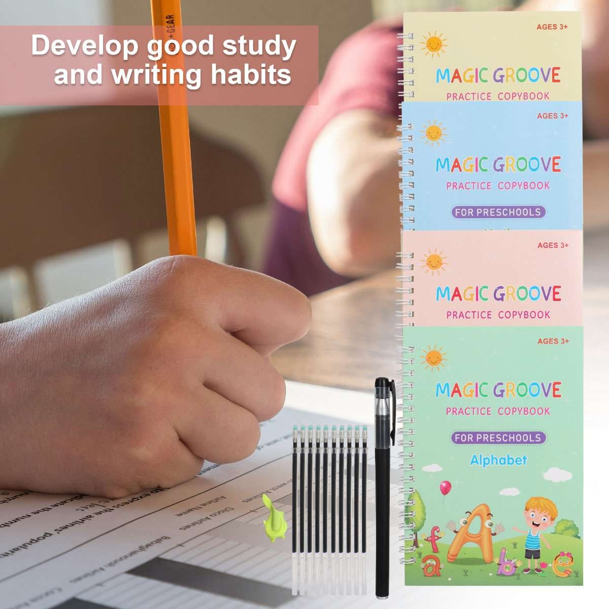 32Pcs Magic Practice Copybook Groove Children Reusable English Writing Book kids