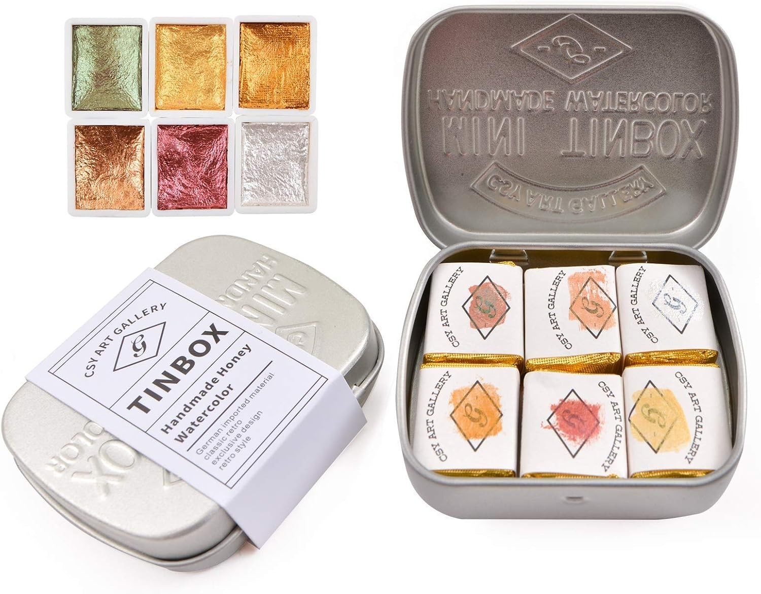 Csy Art Supplies Handmade Watercolors Paint Set – 6 Metallic Gold Colors Half P