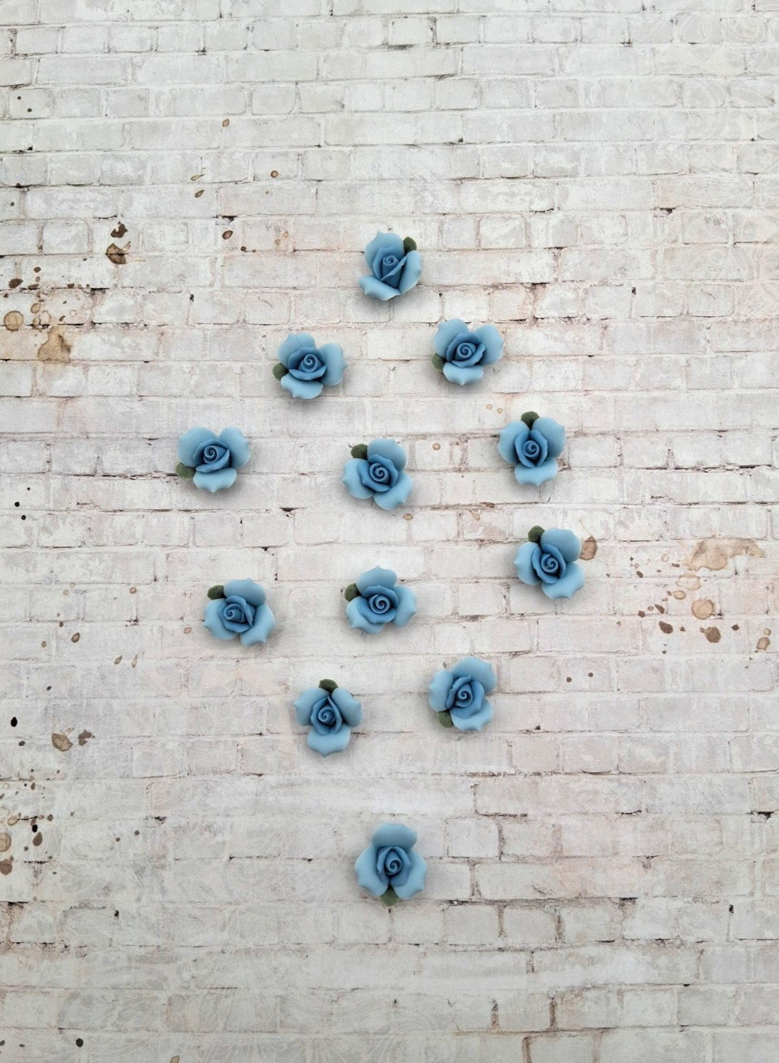 Bisque Porcelain Light Blue Roses 5/8″ Lot of 12