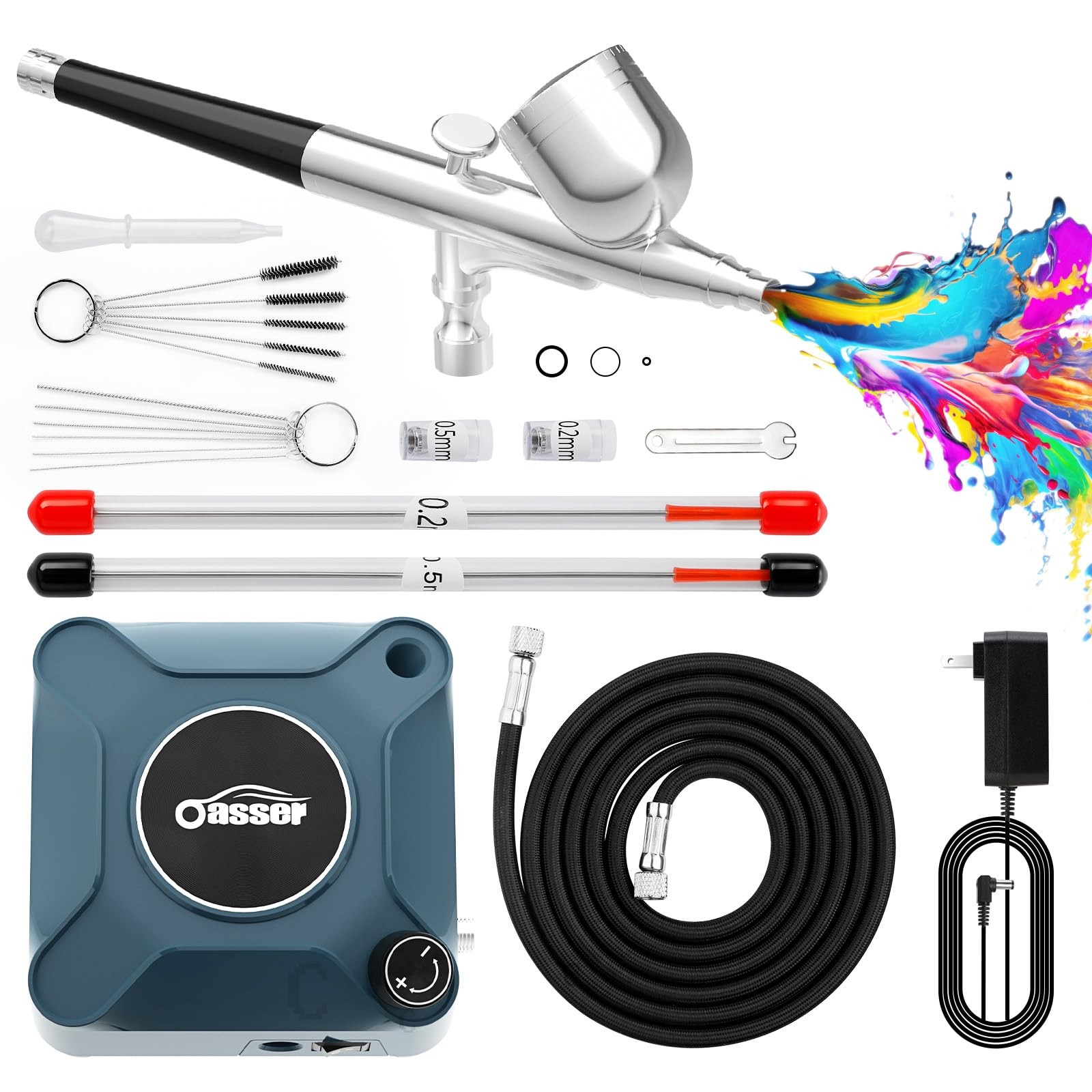 Airbrush Kit Compressor Dual Action 0.5mm Nozzle 7cc Cup Blue AK2-2 10.5L min