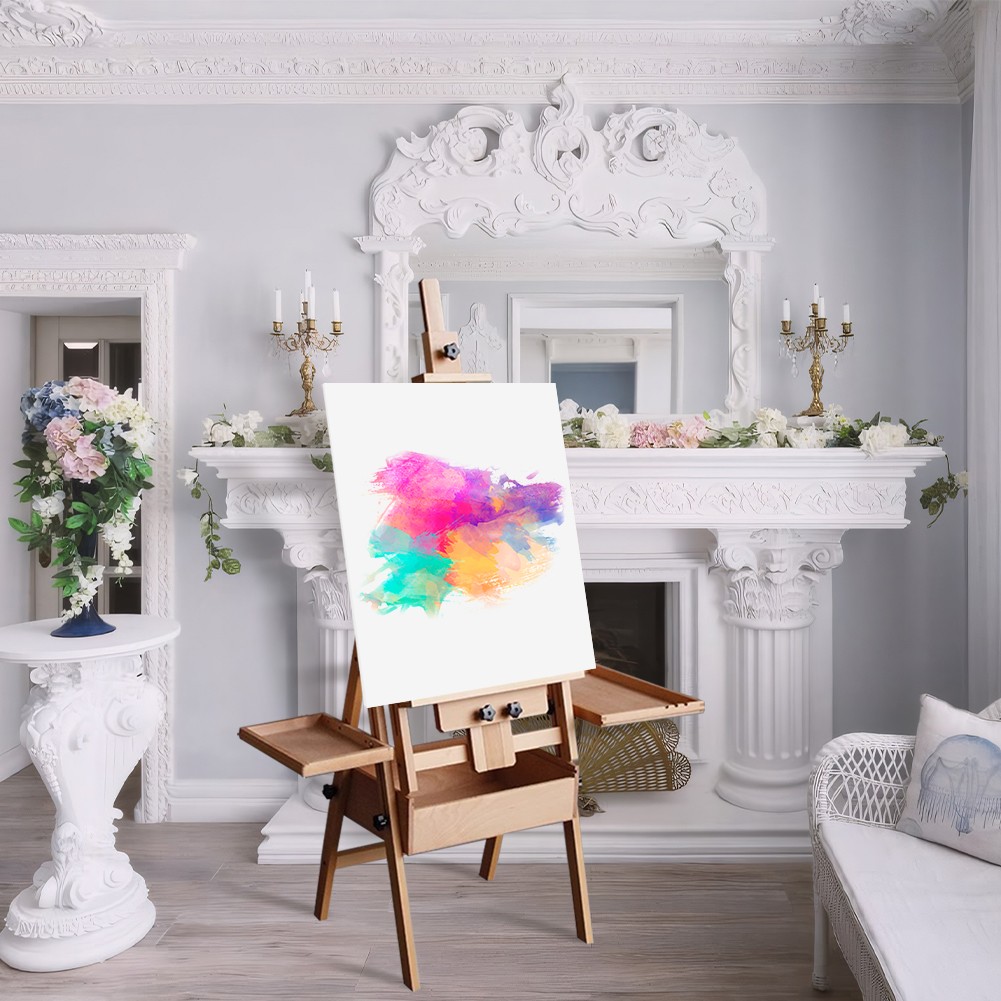 59 Inch Wood Studio Artist Easel Beech Wood Painting Art Easel Standing H-Frame