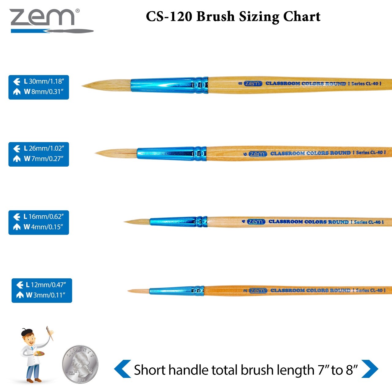 ZEM Classroom Colors Natural Hog Bristle Firm Artist Brush Sets 6 Types