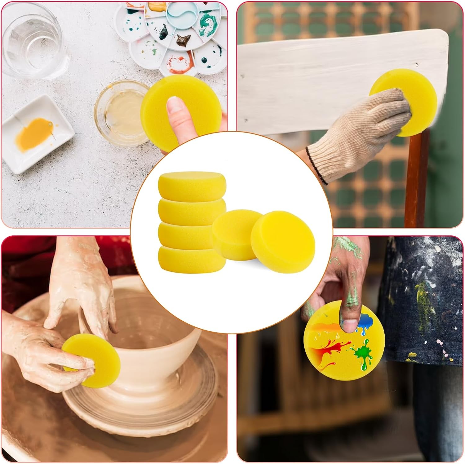 Round Painting Sponges 6 Pack Reusable Foam Art Craft Paint Cleaning Sponges