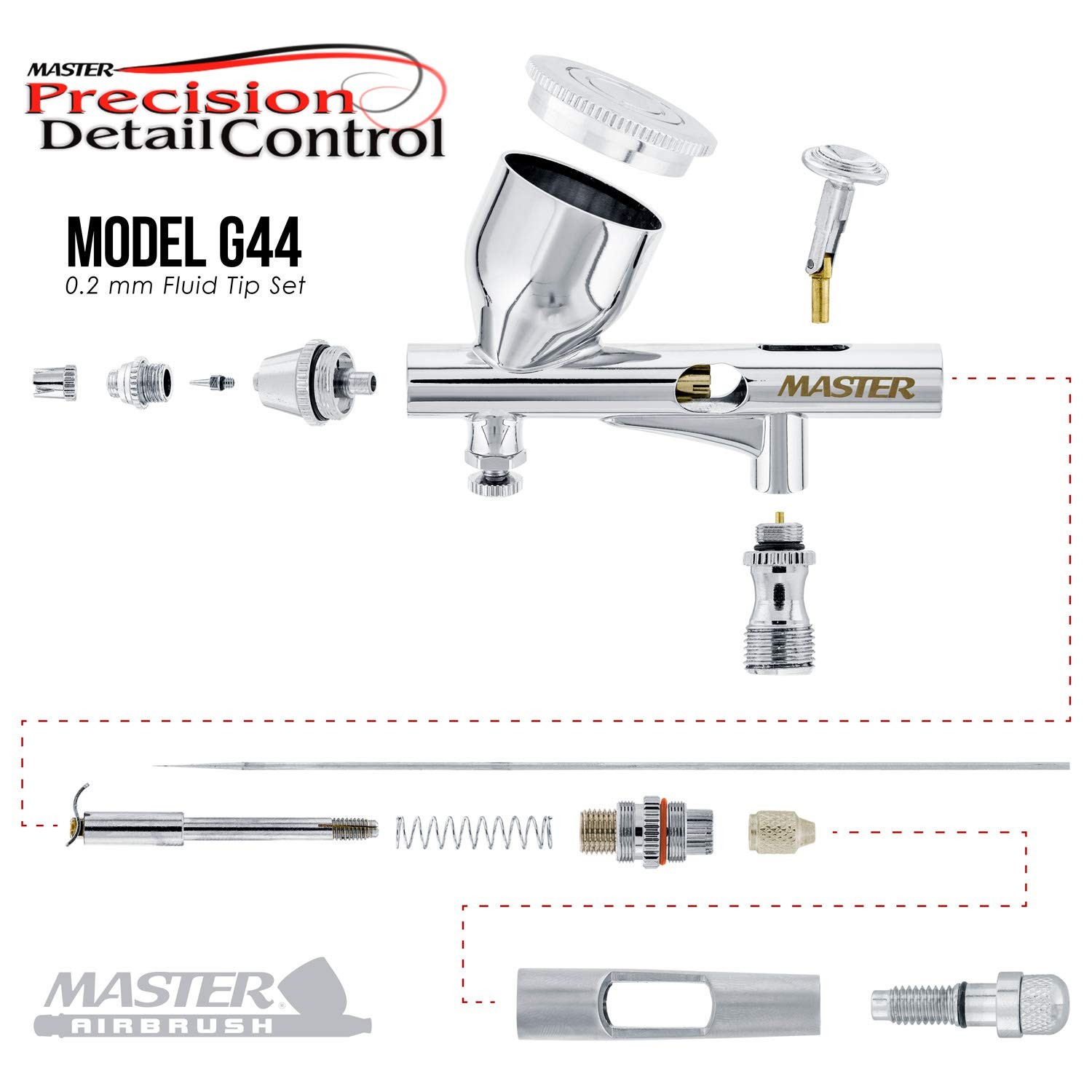Master High Precision Detail Control G44 Dual-Action Gravity Feed Airbrush, 0.2