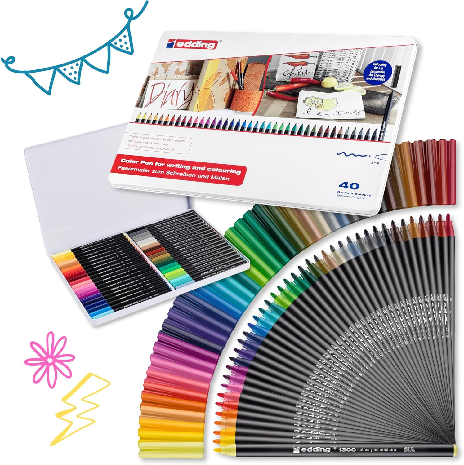 1300 Case Markers, 40 Colors, 34: Metal Box of 40-Multicoloured