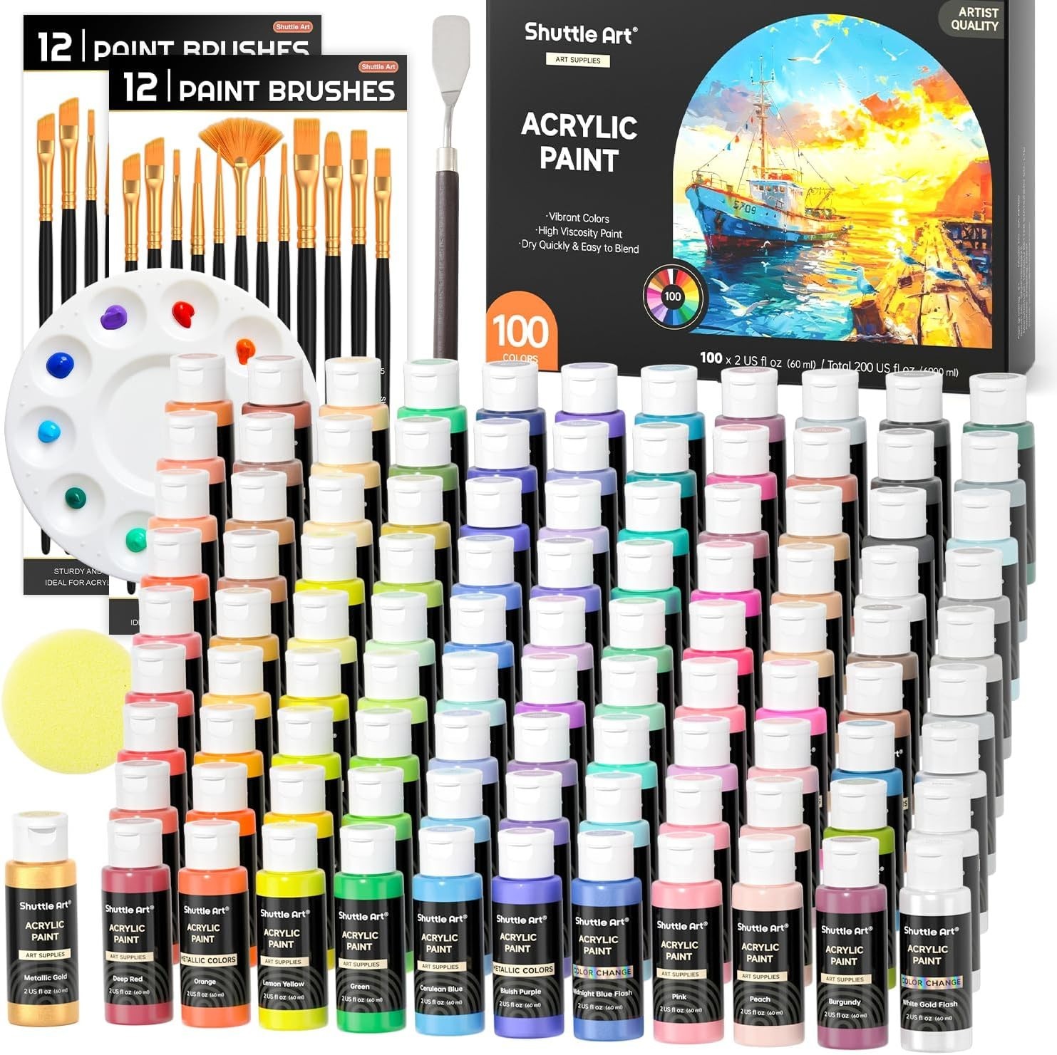 Ultimate Acrylic Paint Collection – 100 Colors, Non-Toxic, Waterproof & Safe