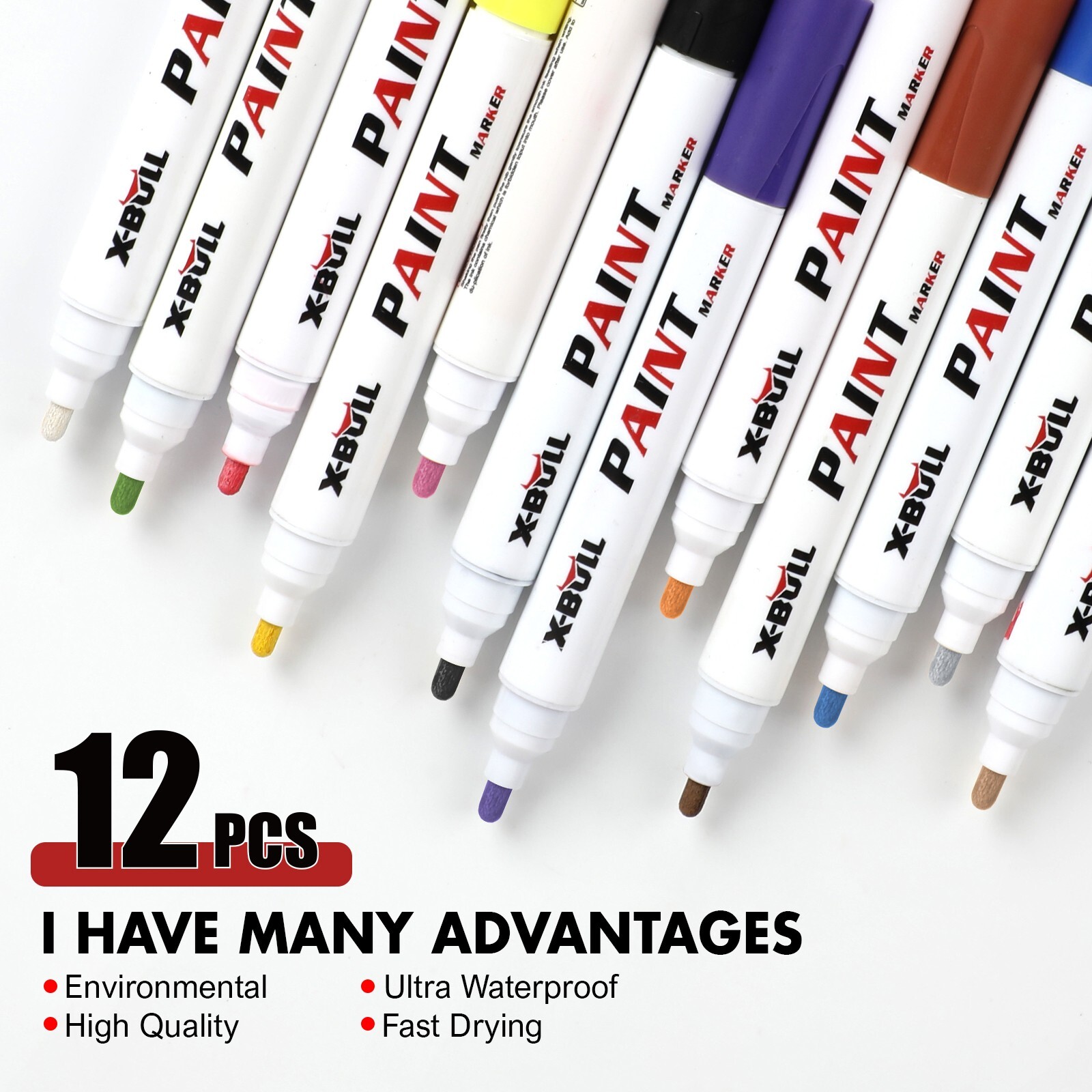 12Pcs Waterproof Permanent Paint Marker Pen For Car Tyre Tread Rubber Metal