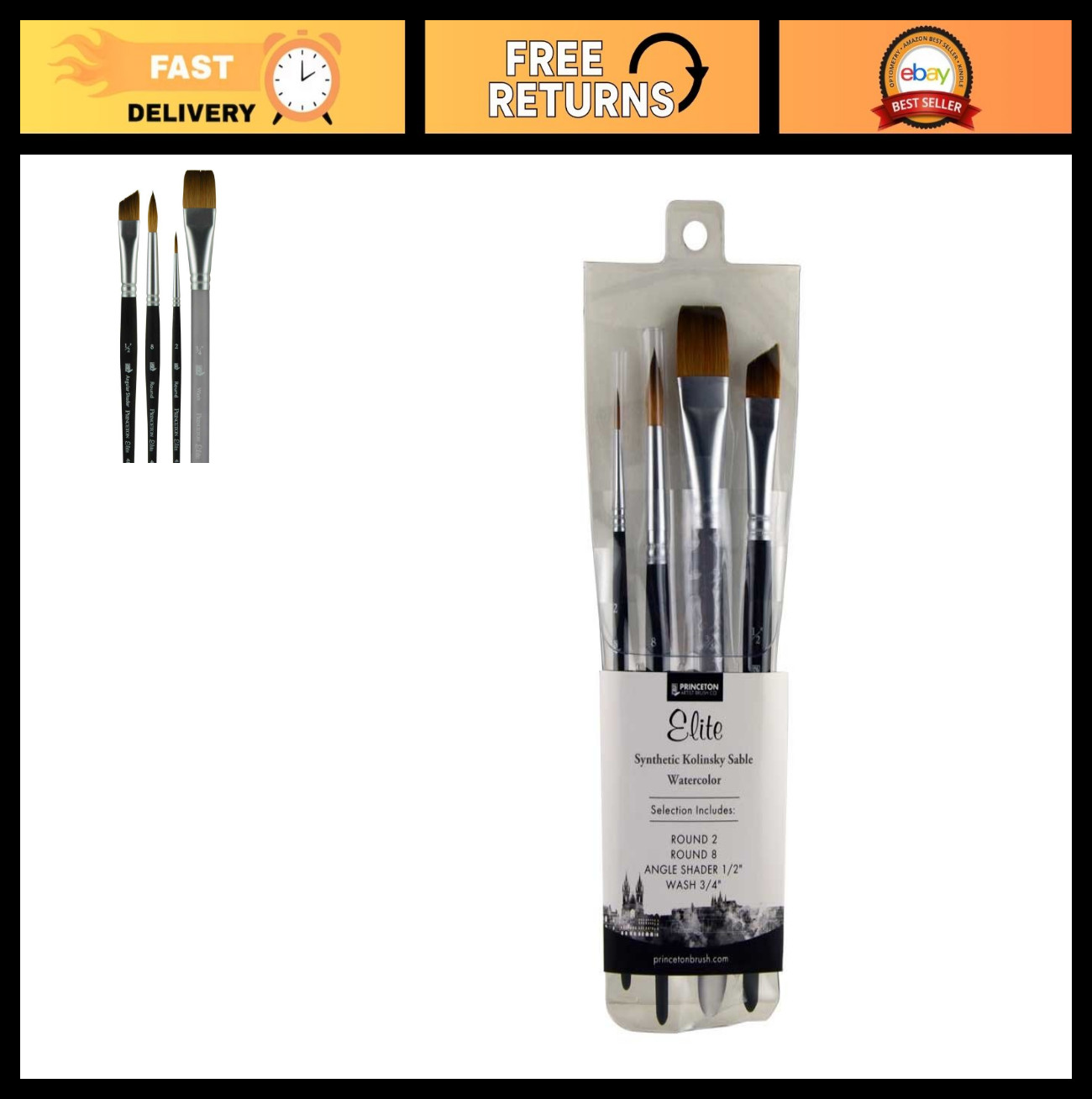 4-Piece Synthetic Kolinsky Watercolor Brush Set – Aqua Elite Series, Fine Art To