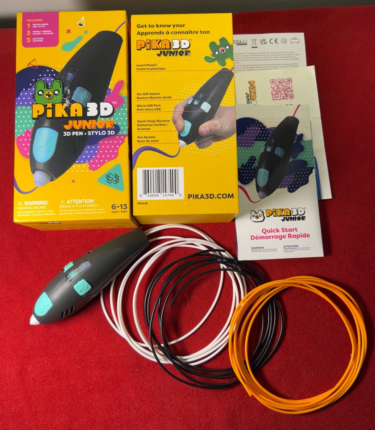 Pika3D Junior 3D Pen – Includes Pen, Filament & Stencil Guide – For Ages 6-13