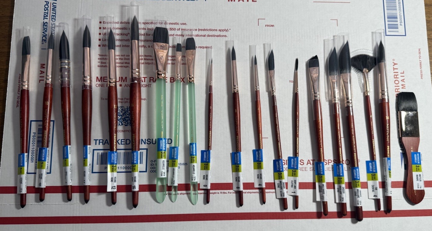 Princeton Neptune Synthetic Squirrel Watercolor Paint Brushes Lot of 20 NEW!!!