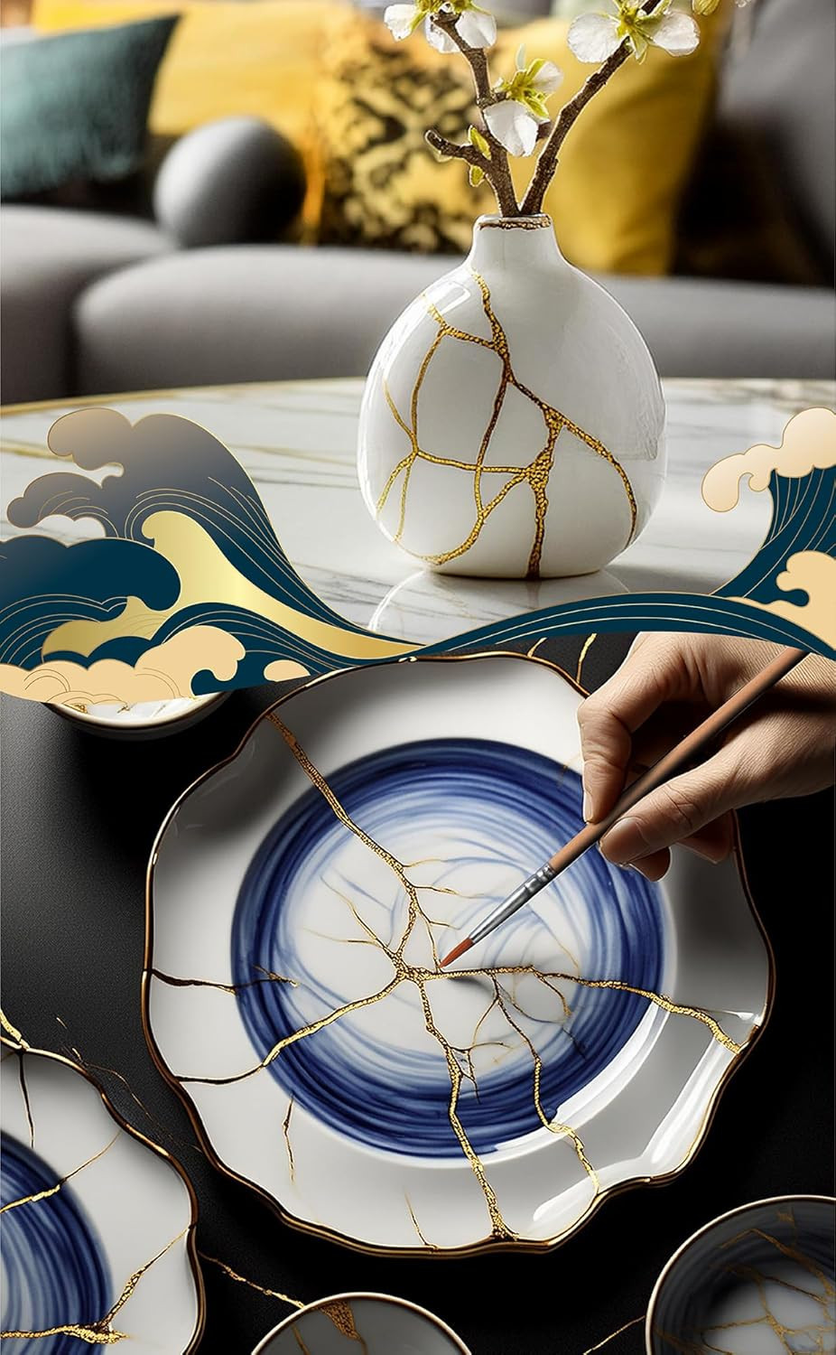 Kintsugi Repair Kit for Ceramics, Kintsugi Japanese Pottery Repair Kit W/Practic